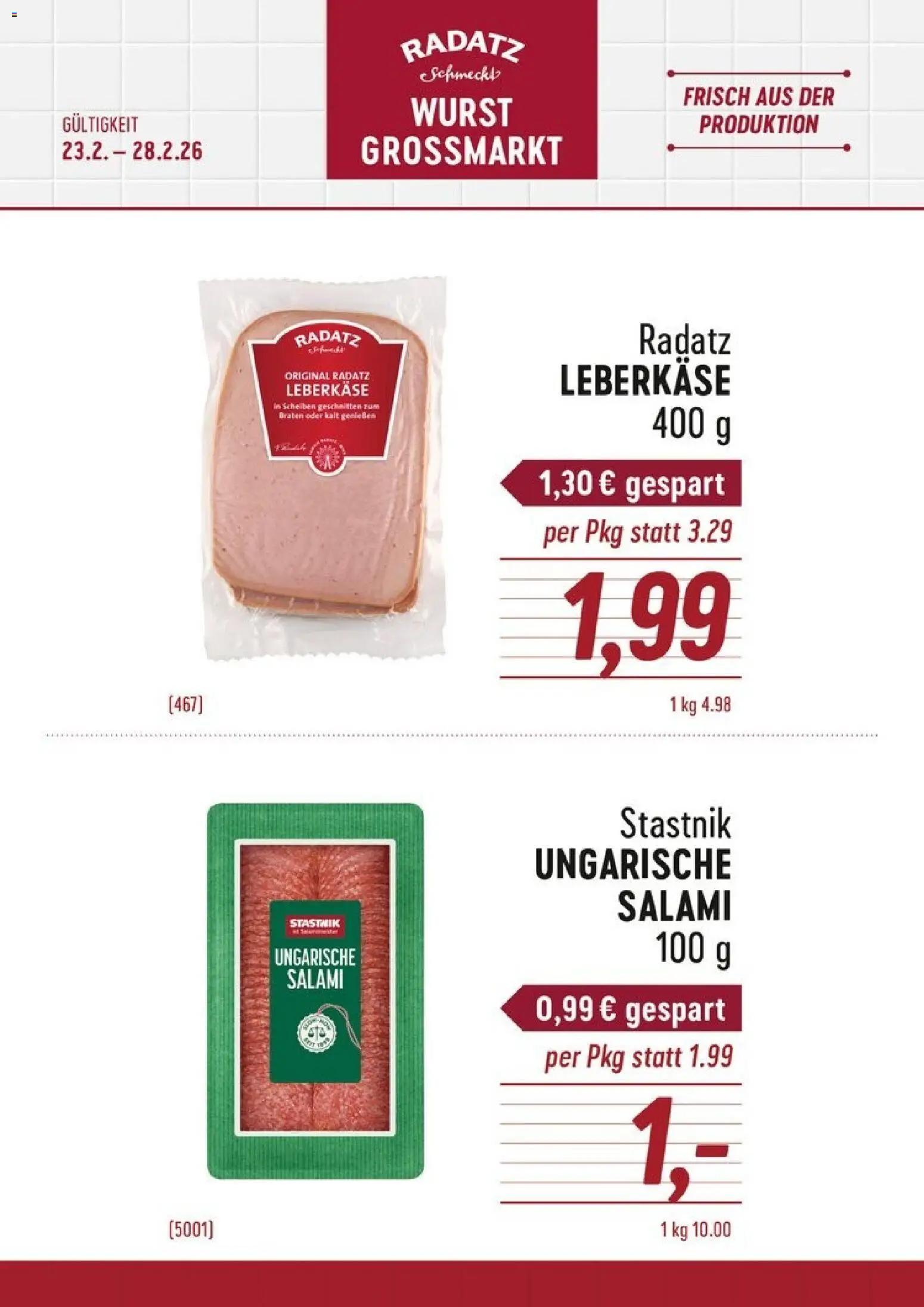 Radatz Flugblatt gültig ab 23.02.2026 | Seite: 1 | Produkte: Wurst, Salami