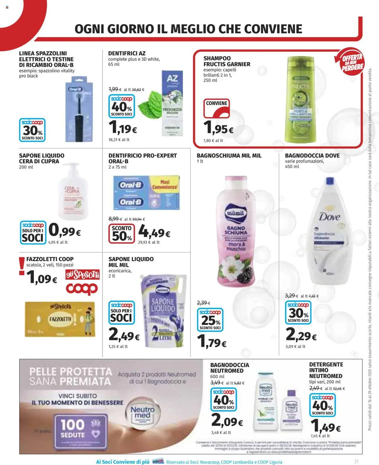 Volantino COOP del 16.10.2025 | Pagina: 21 | Prodotti: Shampoo, Sapone, Dentifricio, Data