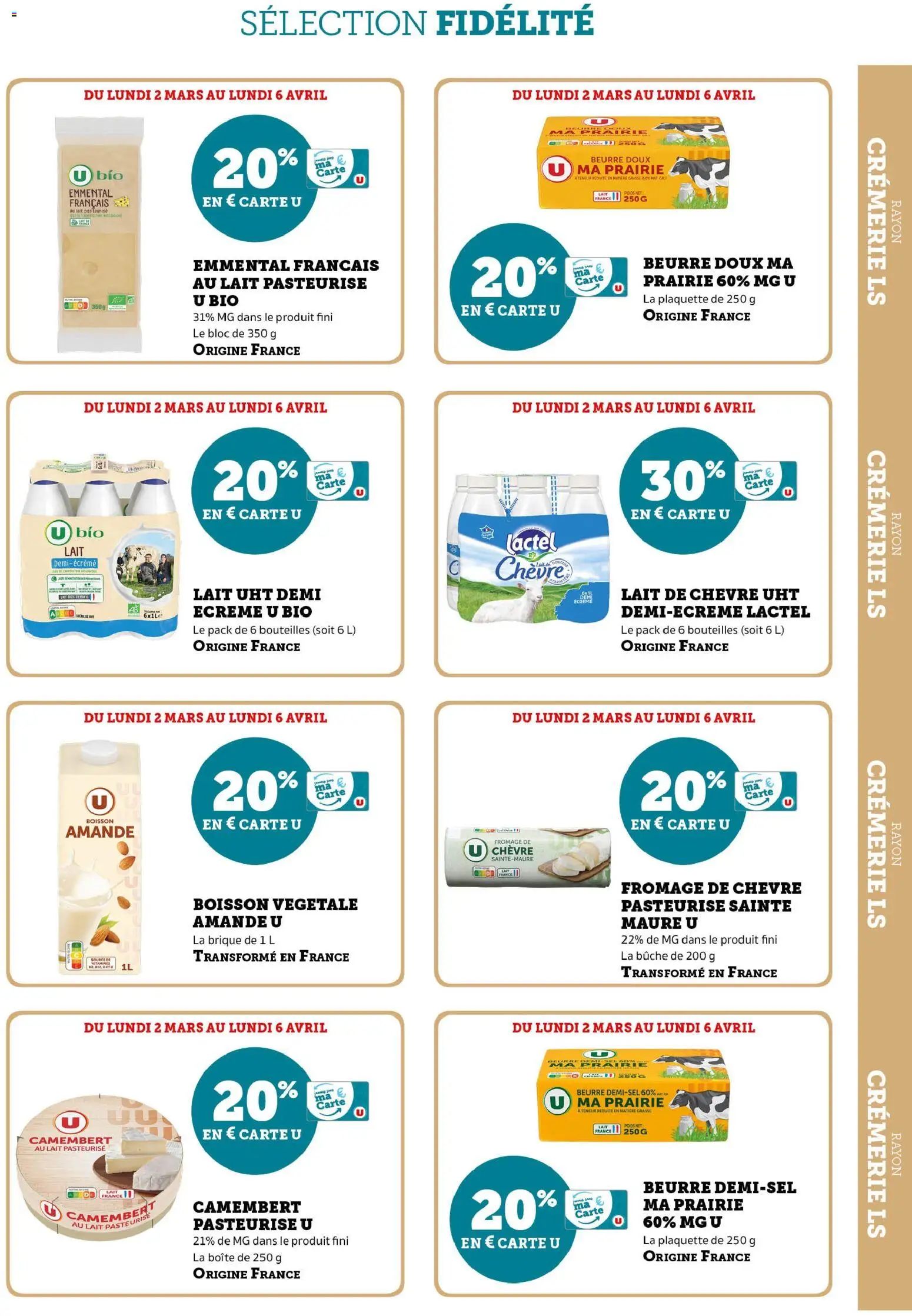 {H1} | Page: 7 | Produits: Amande, Fromage de chèvre, Emmental, Beurre