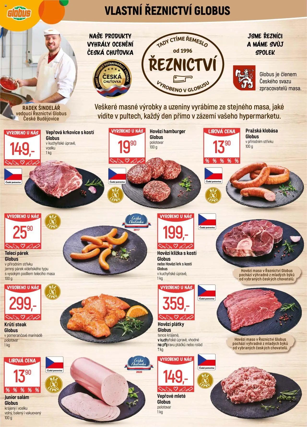 Globus leták - České Budějovice od 17.09.2025 | Strana: 8 | Produkty: Hovězí maso, Steak, Klobása, Krkovice