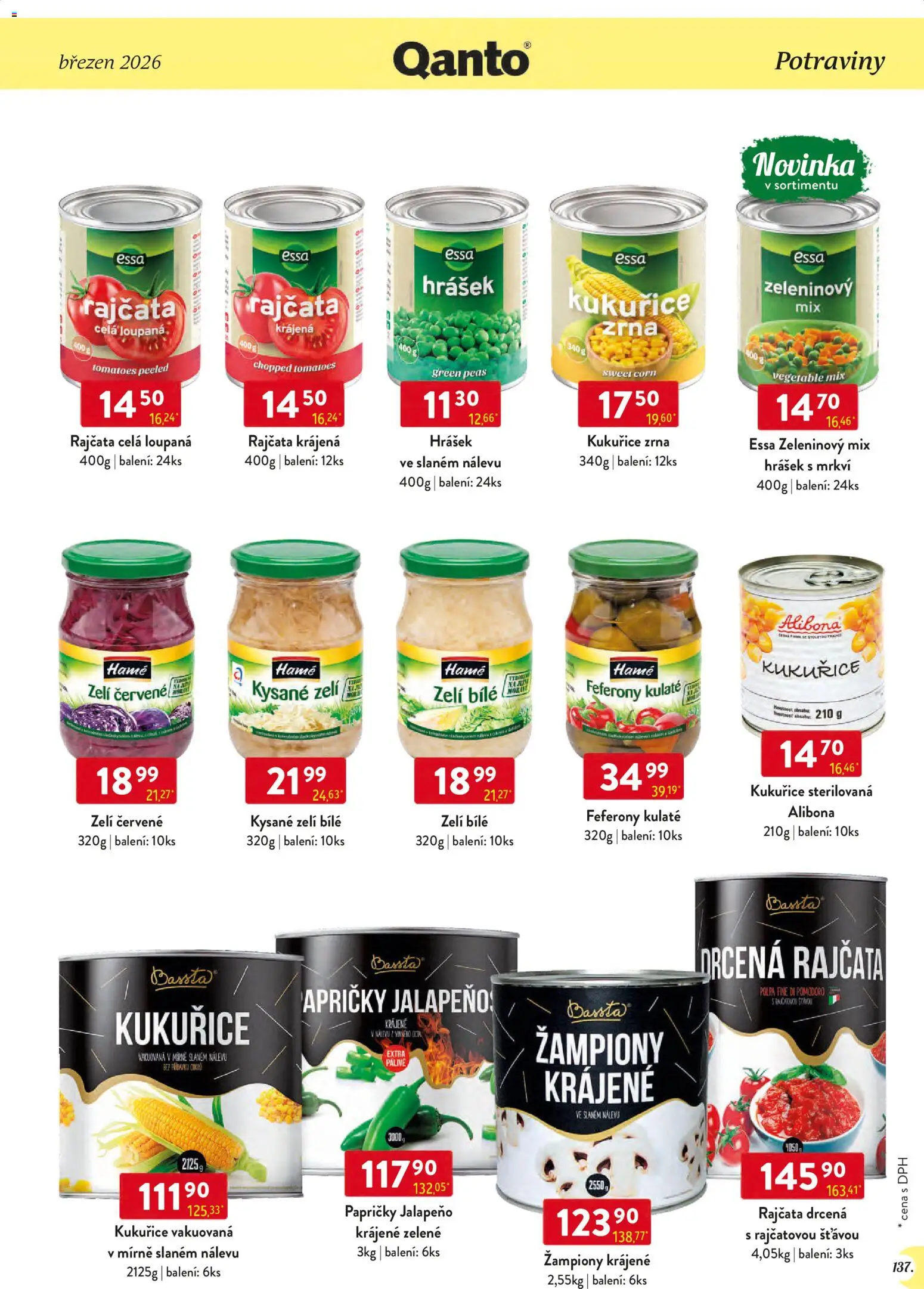 Astur & Qanto leták - Velkoobchod 03/2026 od 01.03.2026 | Strana: 137 | Produkty: Rajčata, Hrášek, Potraviny, Kysané zelí