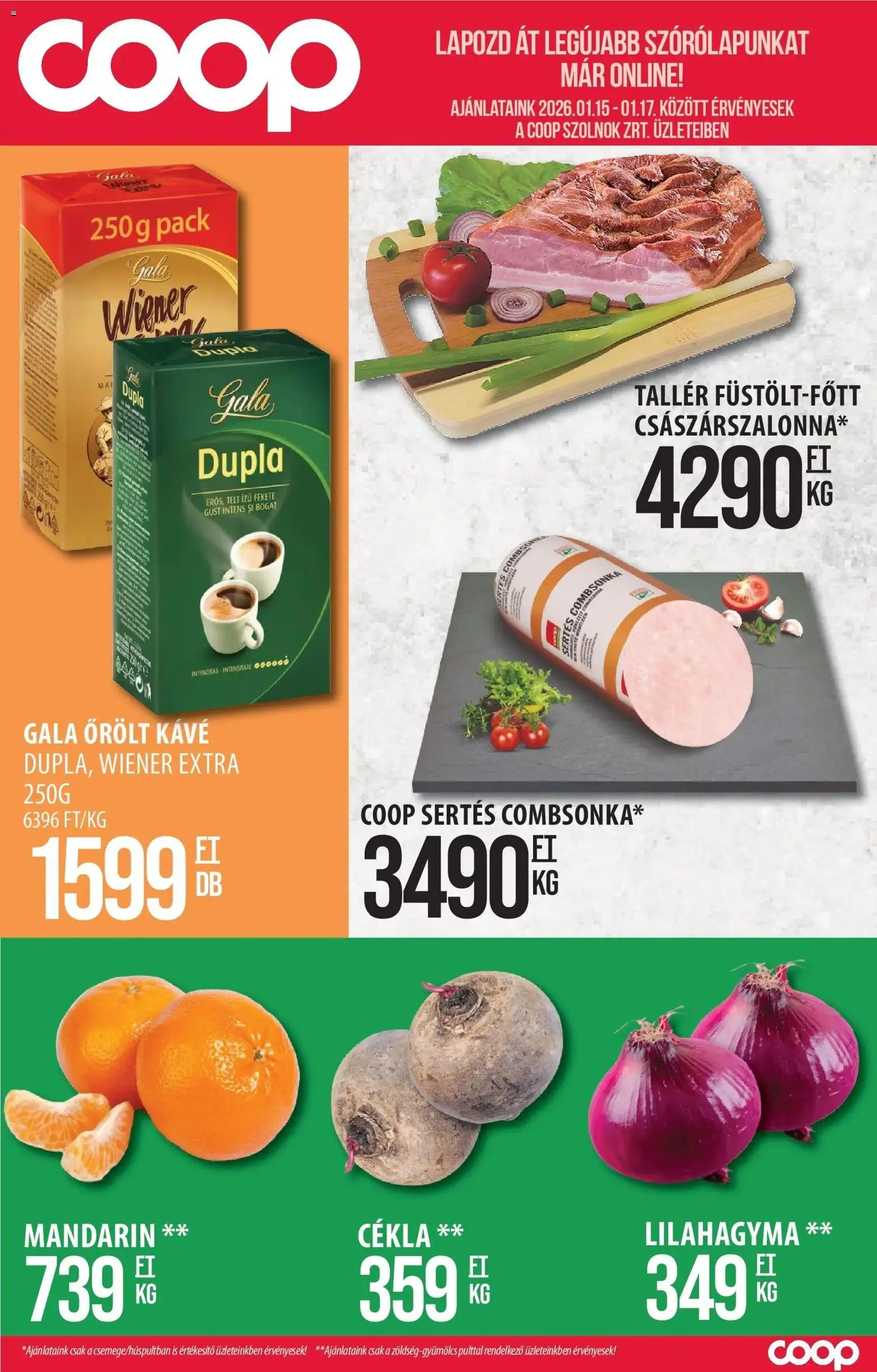 COOP Szolnok akciós ujság - amely érvényes a következő dátumtól: 15.01.2026 | Oldal: 1 | Termékek: Cékla, Kávé, Mandarin, Combsonka
