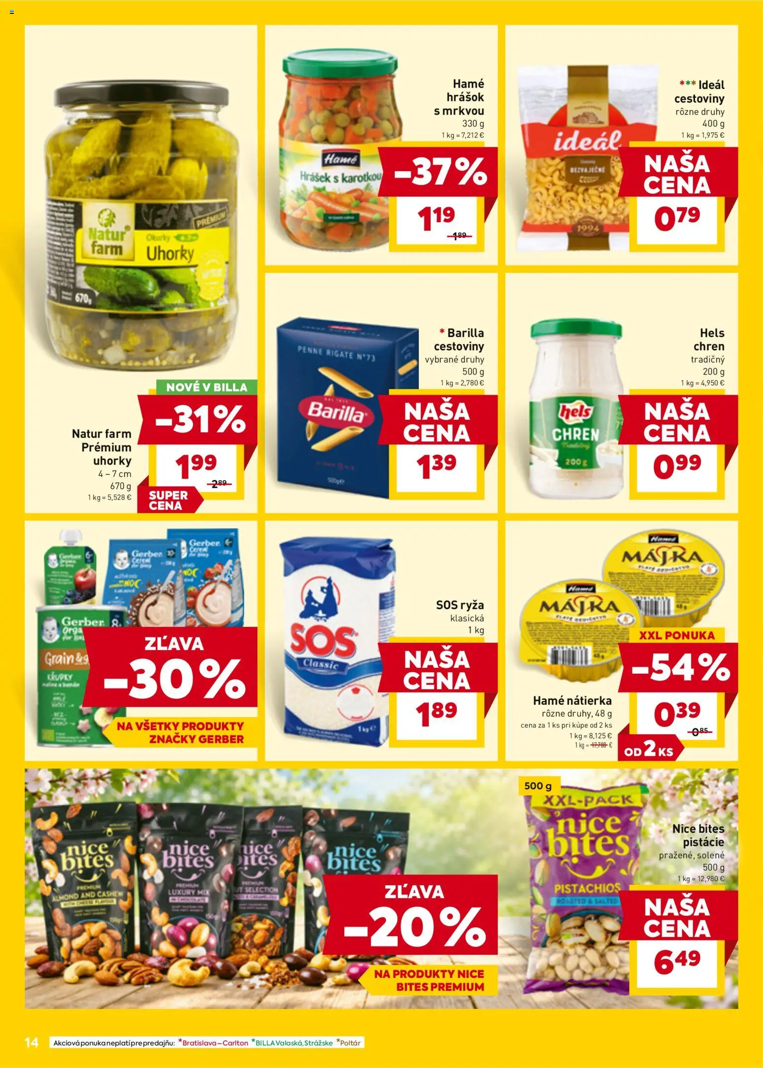 Nové Billa akcie – leták je platný od 30.03.2026 | Strana: 18 | Produkty: Chren, Ryža, Hrášok, Pistácie