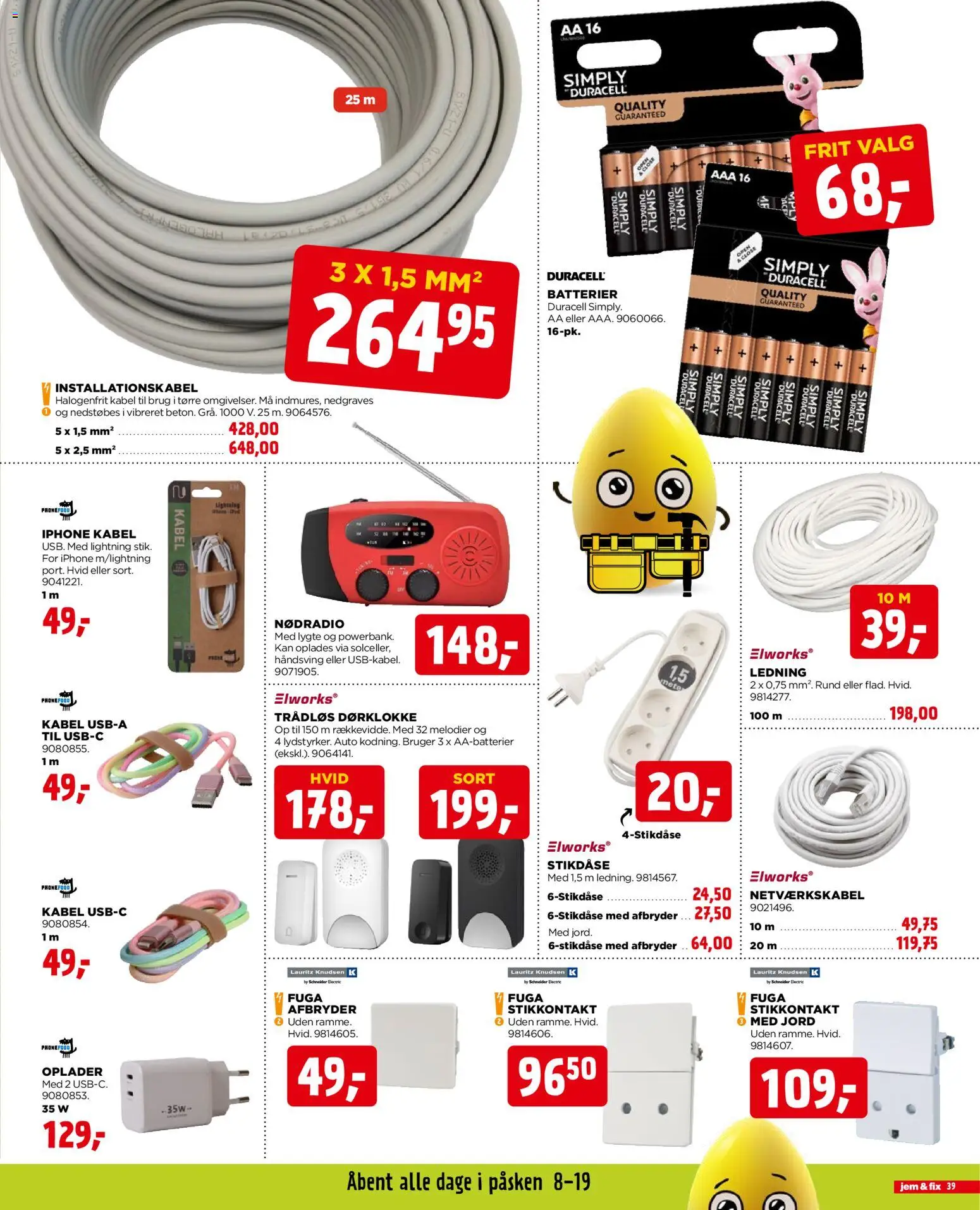 Jem & fix tilbudsavis – gyldig fra 29.03.2026 | Side: 39 | Produkter: Stikkontakt, Batterier, Kabel