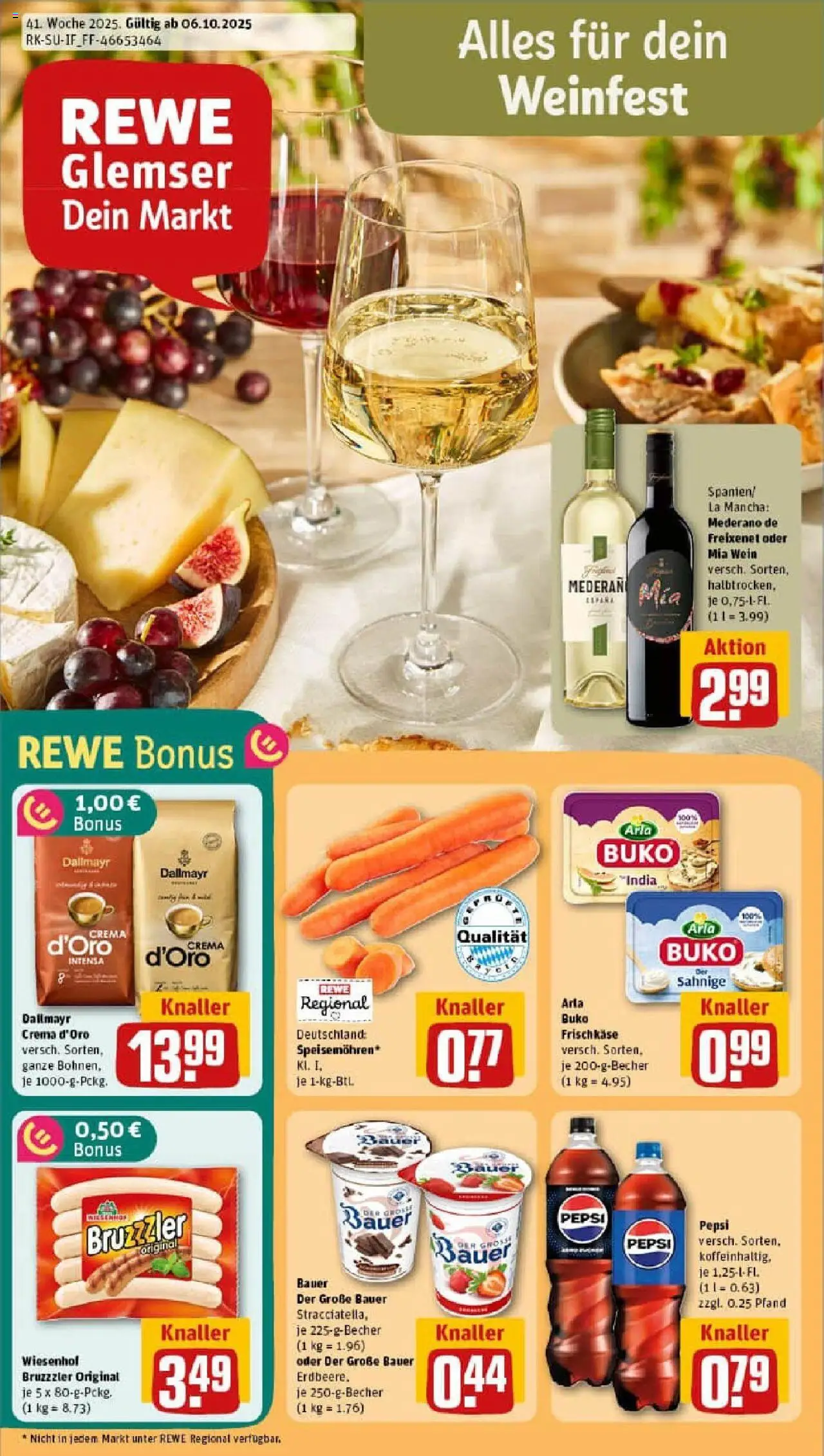 Rewe prospekt Rimpar	 – gültig ab 06.10.2025 | Seite: 1 | Produkte: Freixenet, Arla buko, Pepsi, Wein