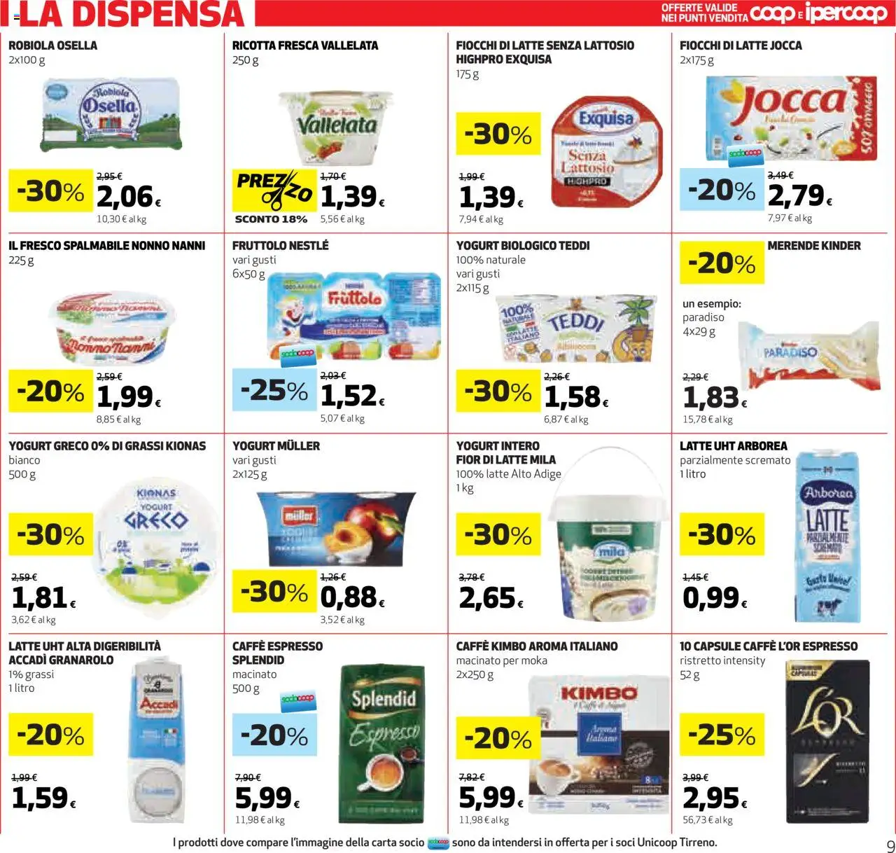 Volantino Ipercoop del 22.05.2025 | Pagina: 9 | Prodotti: Yogurt, Fiocchi di latte, Latte, Latte senza lattosio
