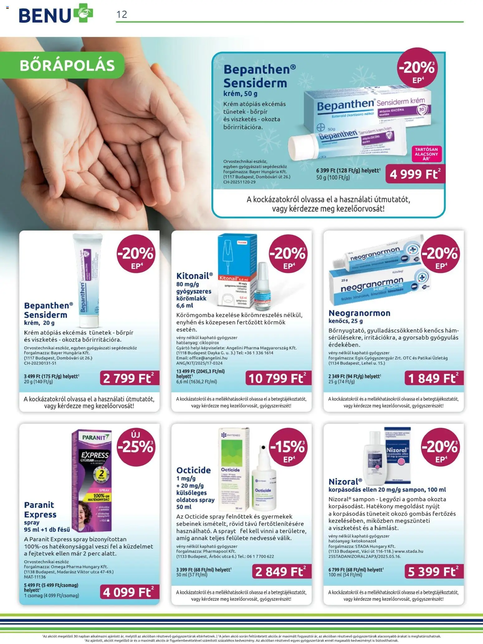 BENU Gyógyszertárak akciós ujság - amely érvényes a következő dátumtól: 01.01.2026 | Oldal: 12 | Termékek: Gomba, Körömlakk, Sampon