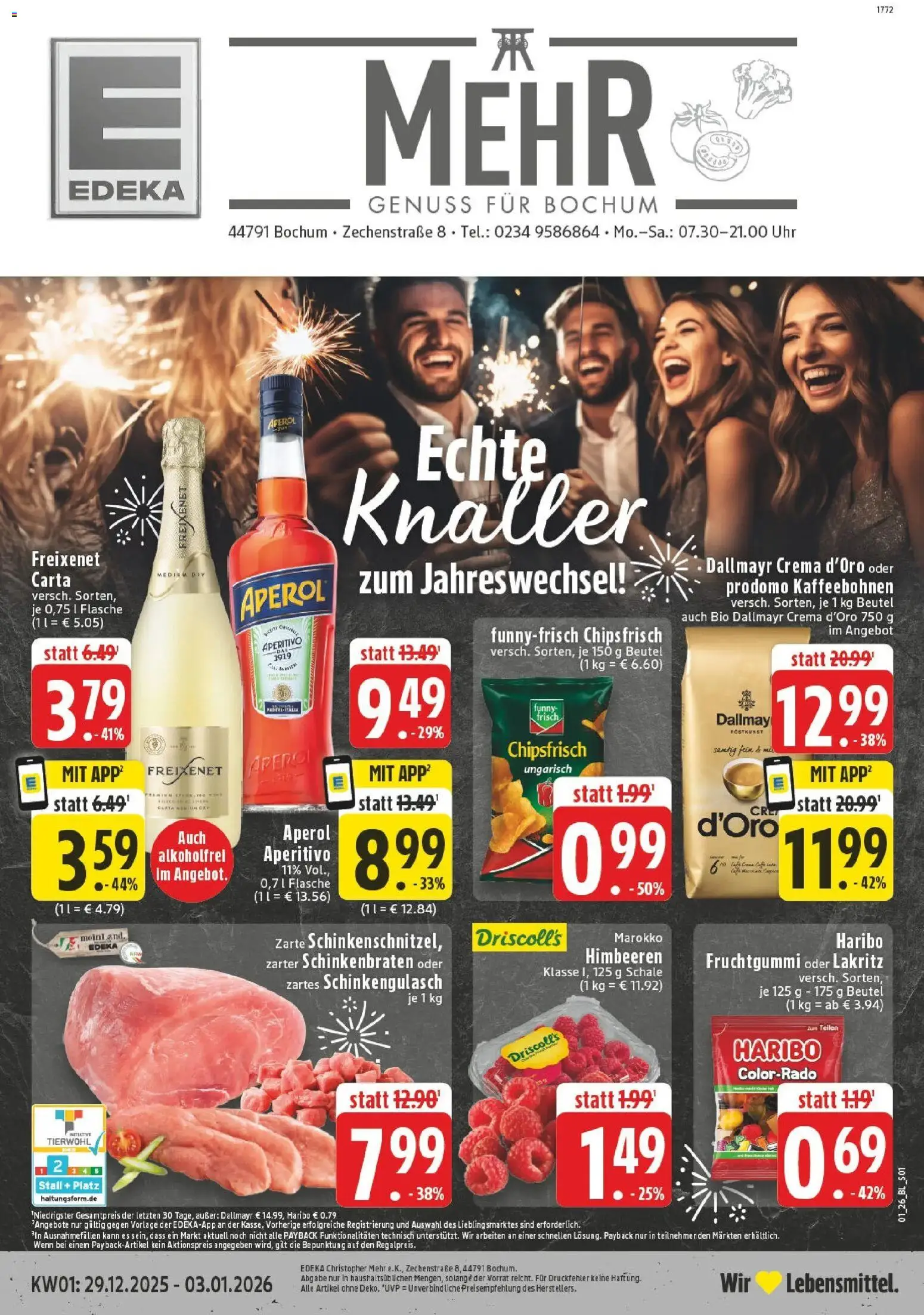 Edeka prospekt Bochum	 – gültig ab 28.12.2025 | Seite: 1 | Produkte: Himbeeren, Haribo, Aperol, Uhr