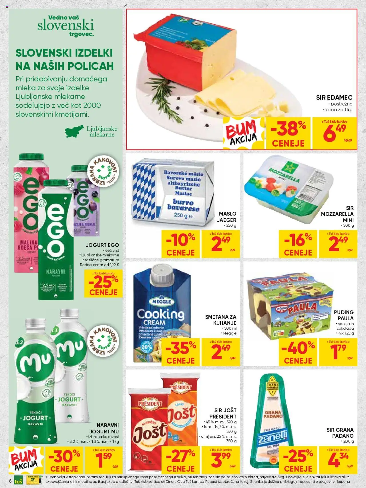 Novi Tuš katalog ponudbe – veljaven od 01.10.2025 | Stran: 6 | Izdelki: Edamec, Puding, Maslo, Sir