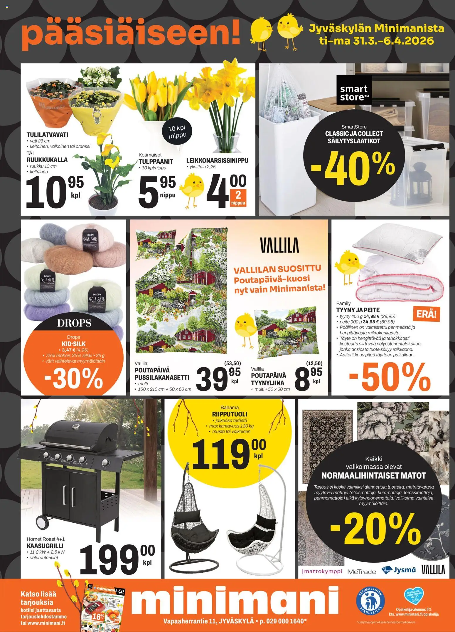 Minimani - Minimani Jyväskylä – voimassa 31.03.2026 alkaen | Sivu: 2 | Tuotteet: Matot, Kaasugrilli, Säilytyslaatikot, Tyyny