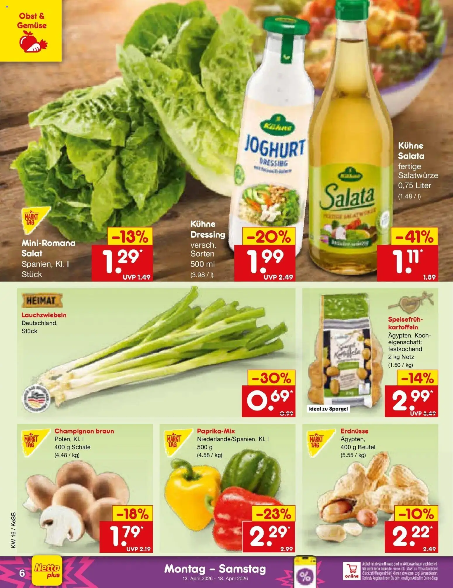 Netto Marken-Discount Prospekt Bonn	 – gültig ab 13.04.2026 | Seite: 8 | Produkte: Erdnüsse, Joghurt, Dressing, Spargel