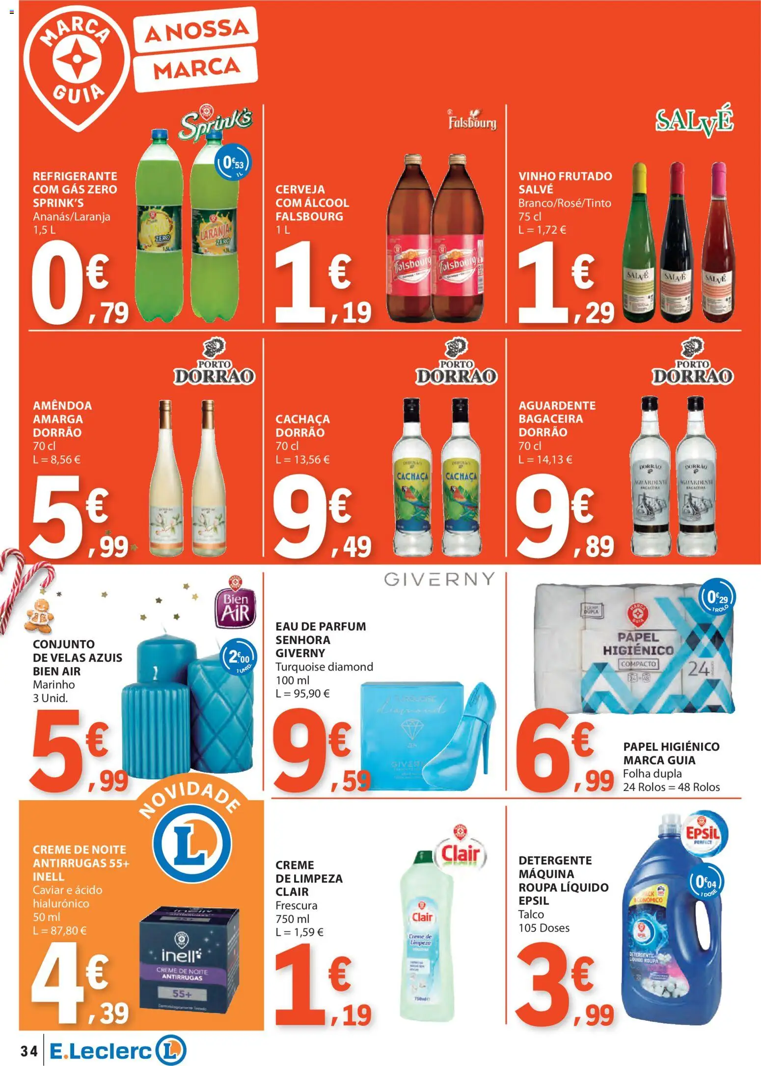E.Leclerc folheto │ válido de 06.11.2025 | Página: 34 | Produtos: Papel higiénico, Cachaça, Cerveja, Creme