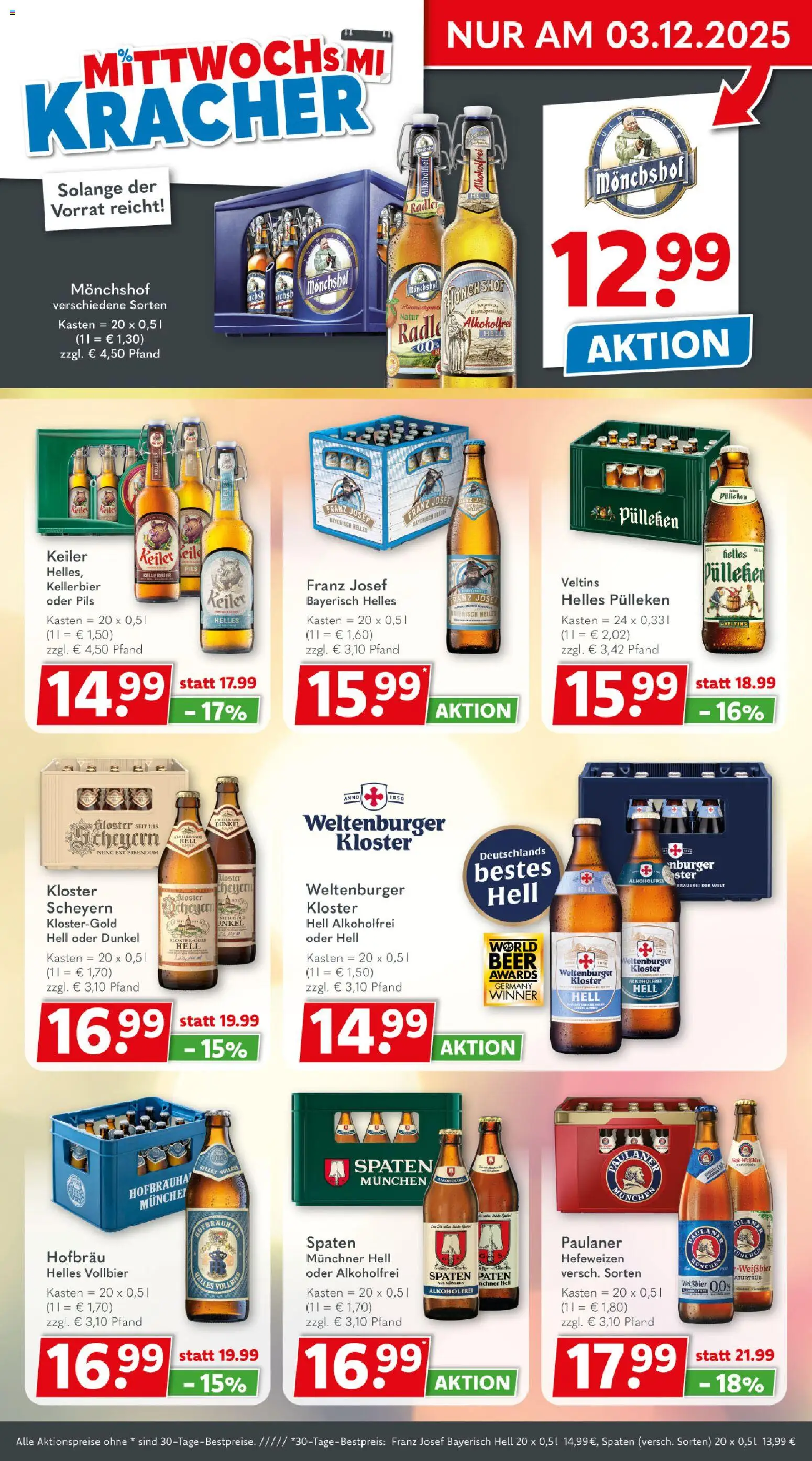 Getränkeland Prospekt 	 – gültig ab 24.11.2025 | Seite: 3 | Produkte: Monchshof, Pils, Radler, Paulaner