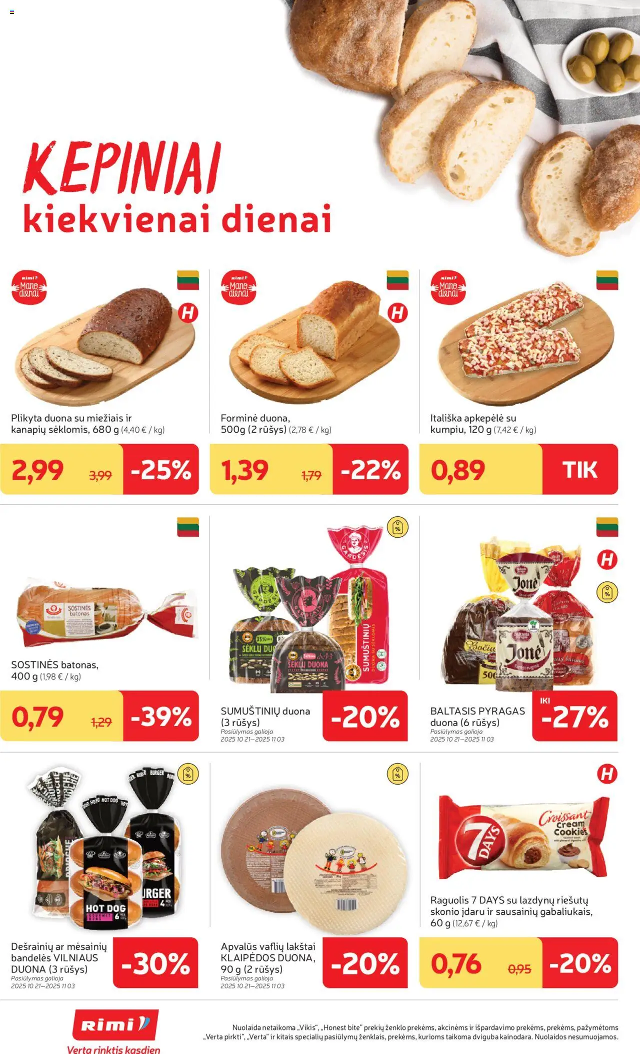 Rimi akcijos nuo 21.10.2025 | Puslapis: 10 | Prekių: Batonas, Bandelės, Pyragas, Duona