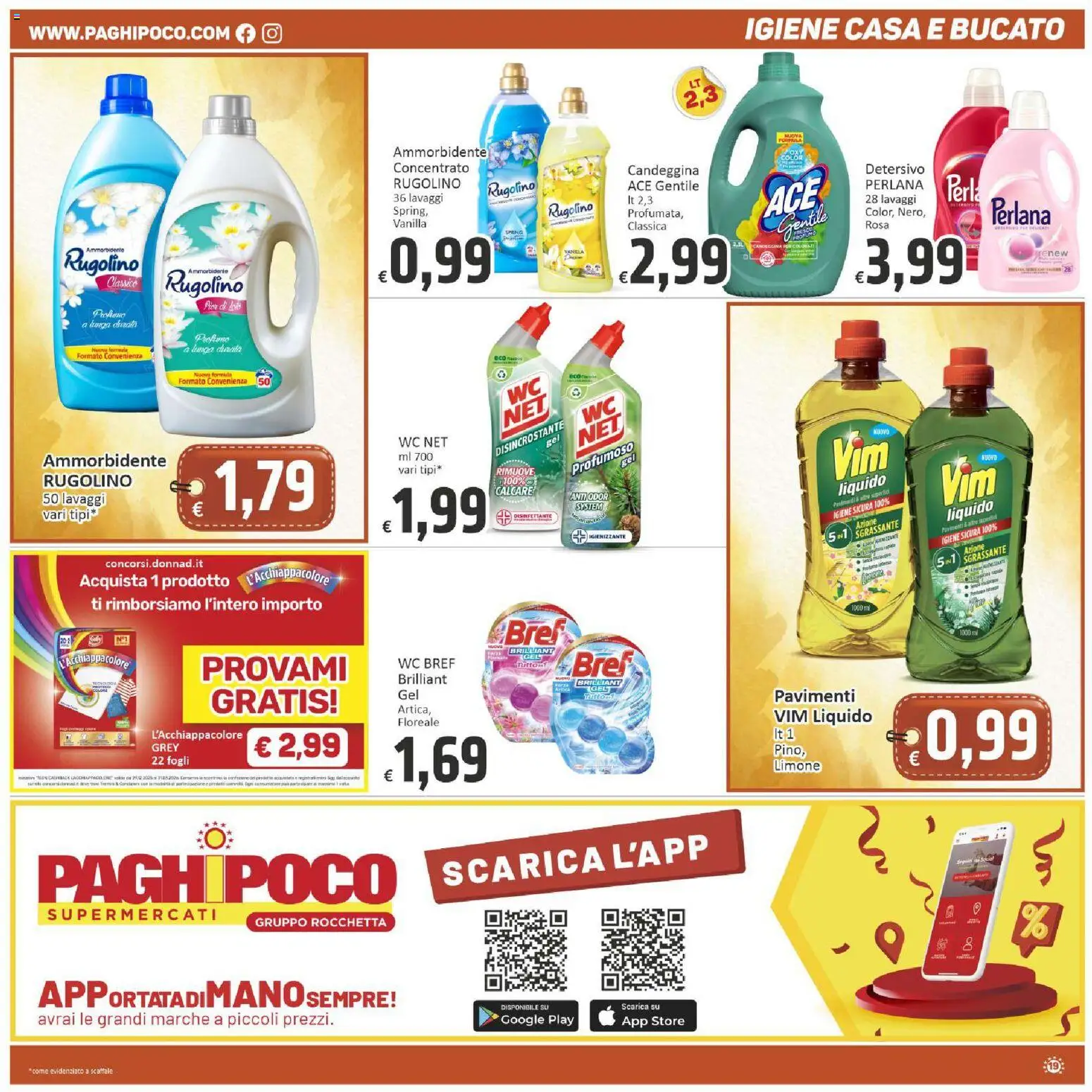 Volantino Paghi Poco del 03.03.2026 | Pagina: 19 | Prodotti: Ammorbidente, Candeggina, WC, Profumo