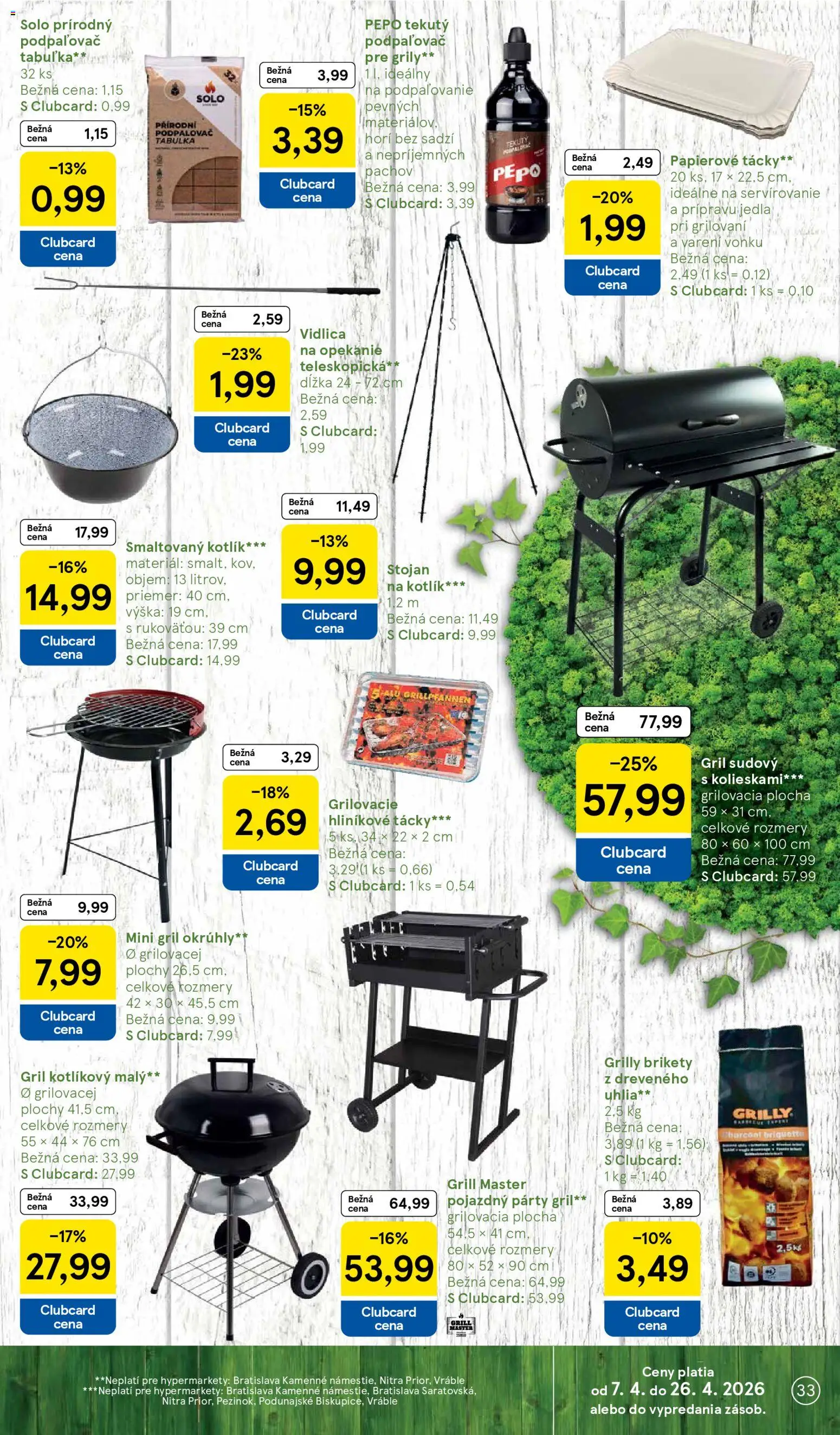 Nové Tesco akcie – leták je platný od 08.04.2026 | Strana: 33 | Produkty: Gril, Brikety
