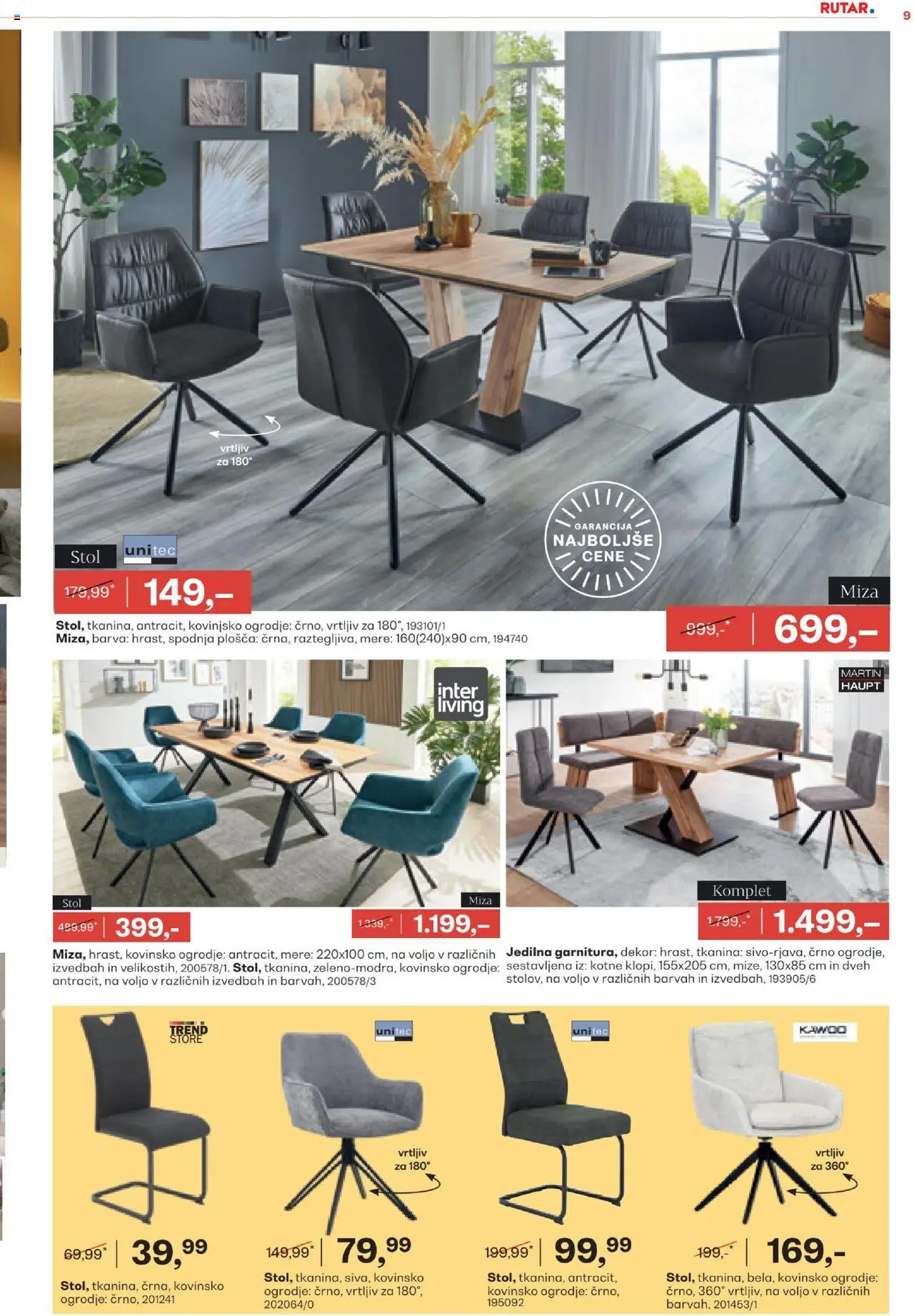 Novi Rutar katalog ponudbe – veljaven od 17.09.2025 | Stran: 9 | Izdelki: Miza, Stol, Barva