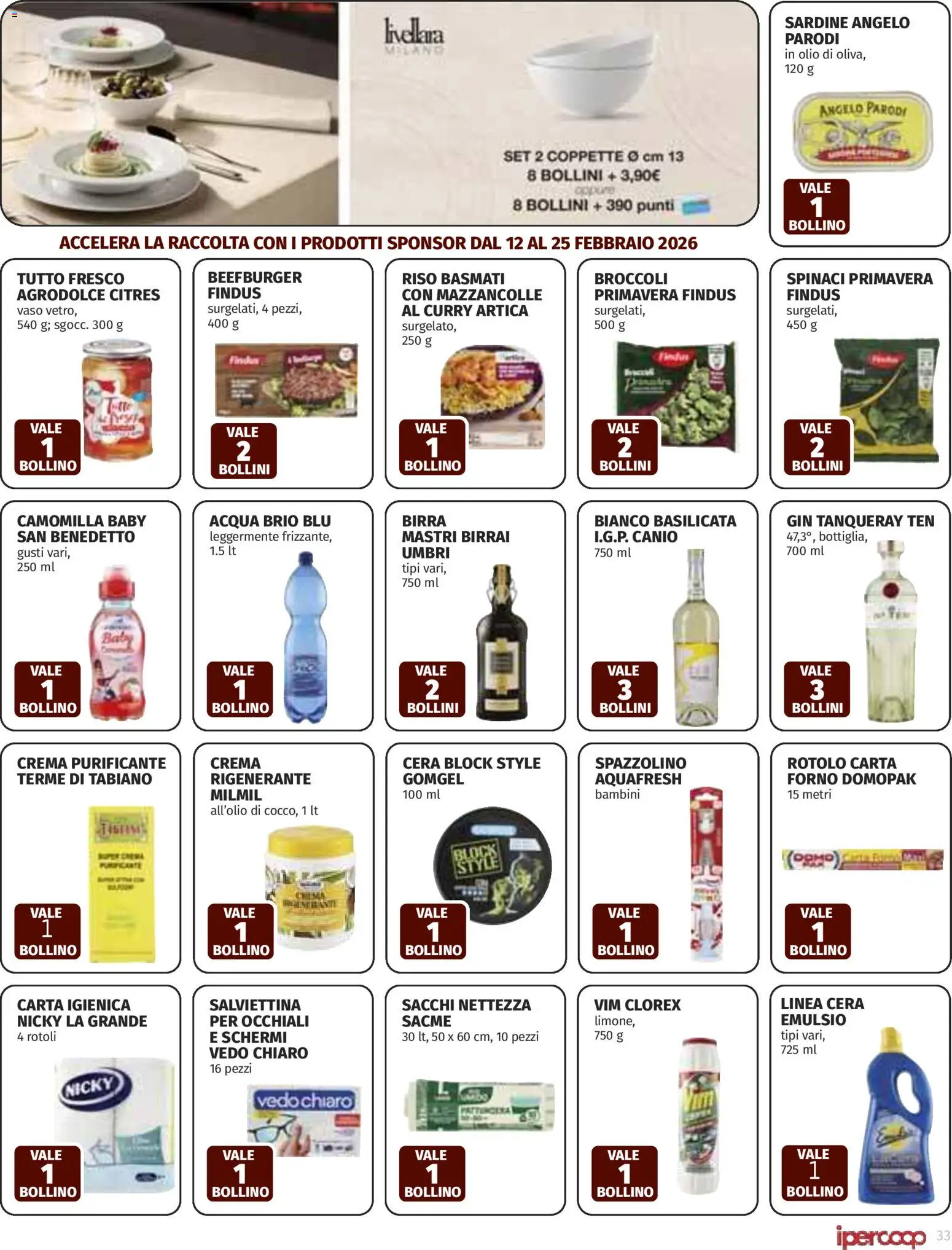 Volantino Ipercoop del 12.02.2026 | Pagina: 33 | Prodotti: Riso Basmati, Gin, Olio, Vaso