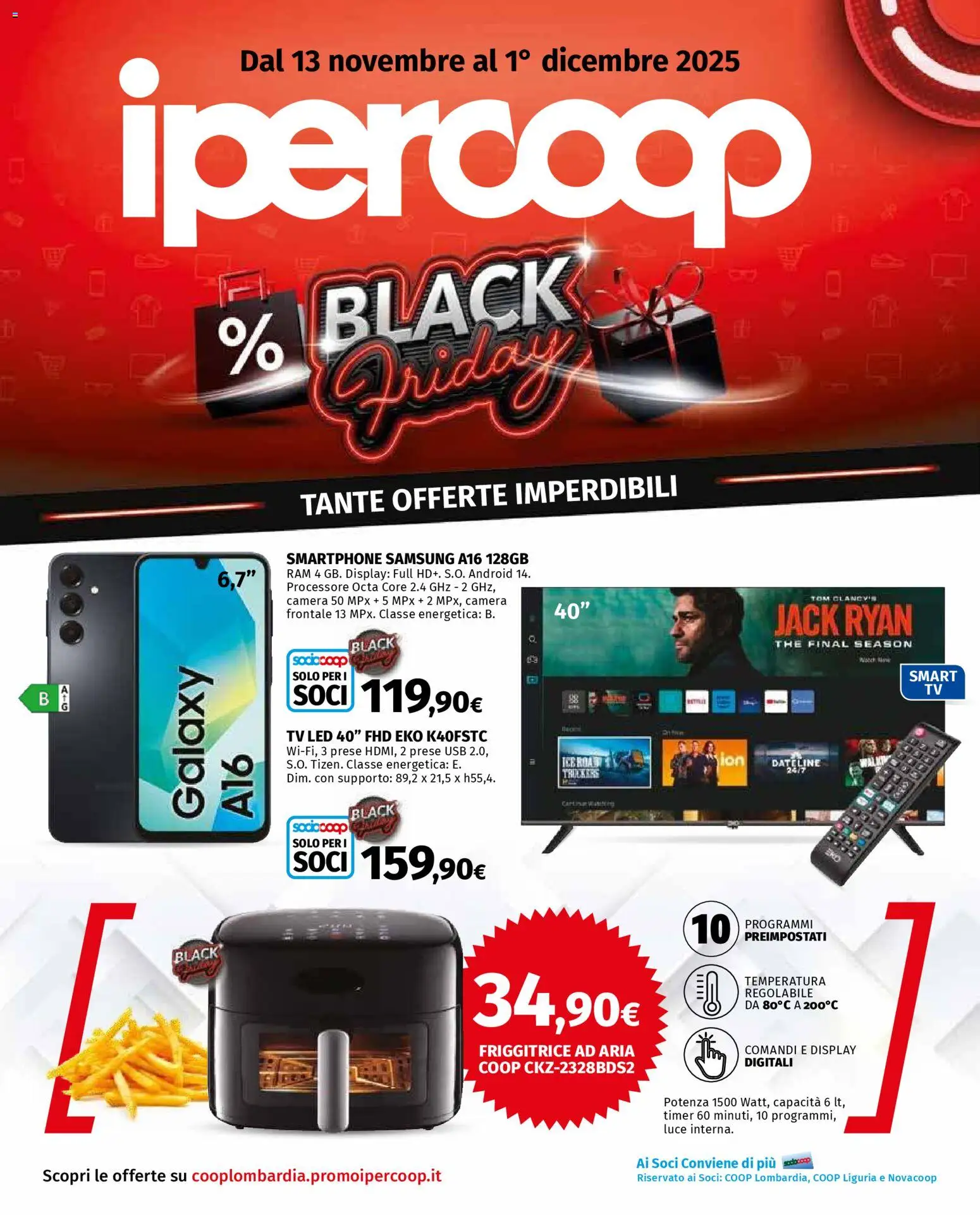 Volantino Ipercoop del 13.11.2025 | Pagina: 1 | Prodotti: Smartphone samsung, Friggitrice ad aria, Smartphone, Samsung