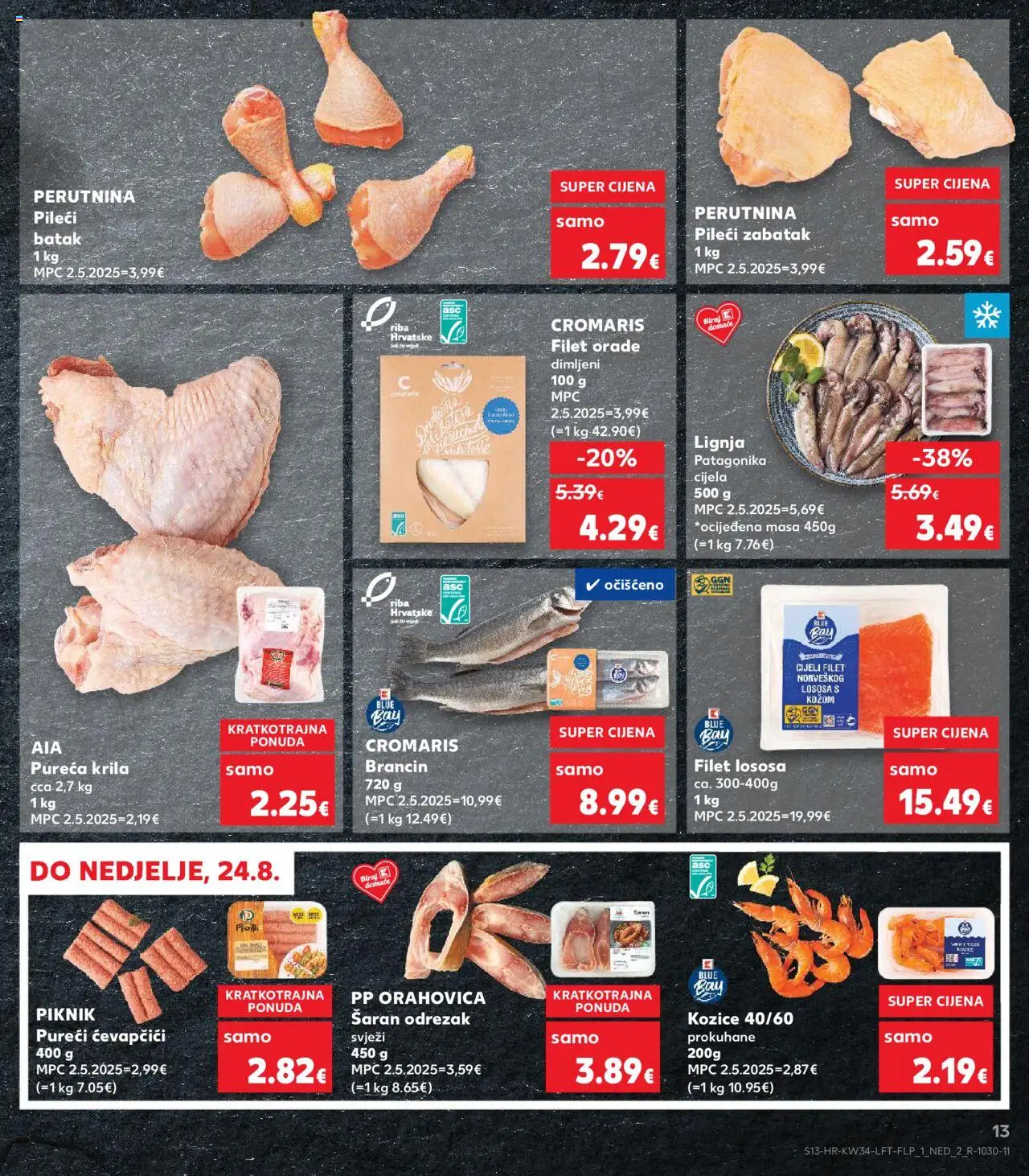 Kaufland katalog | vrijedi od 20.08.2025 | Stranica: 13 | Proizvodi: Riba, Brancin, Ćevapčići, Kozice