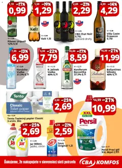 Nové CBA Komfos akcie – leták je platný od 01.09.2025 | Strana: 4 | Produkty: Persil, Savo, Vodka, Whisky