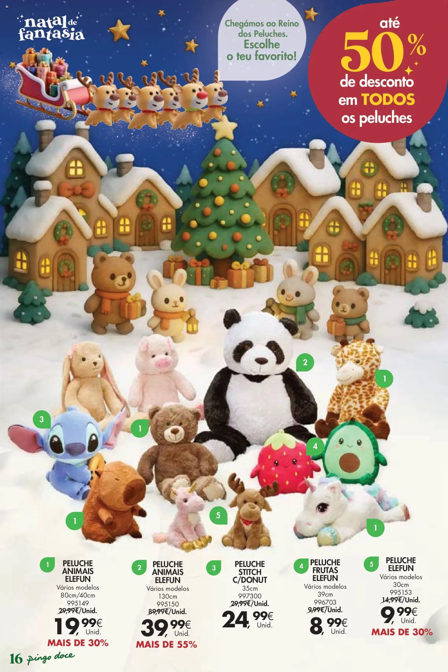 Pingo Doce  Brinquedos Natal Lojas Hipers │ válido de 18.11.2025 | Página: 16 | Produtos: Peluches