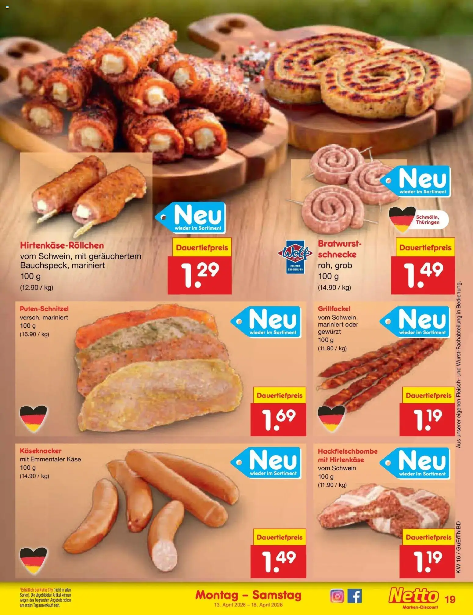 Netto Marken-Discount Prospekt Thiendorf	 – gültig ab 13.04.2026 | Seite: 23 | Produkte: Käse, Bratwurst, Putenschnitzel, Fleisch