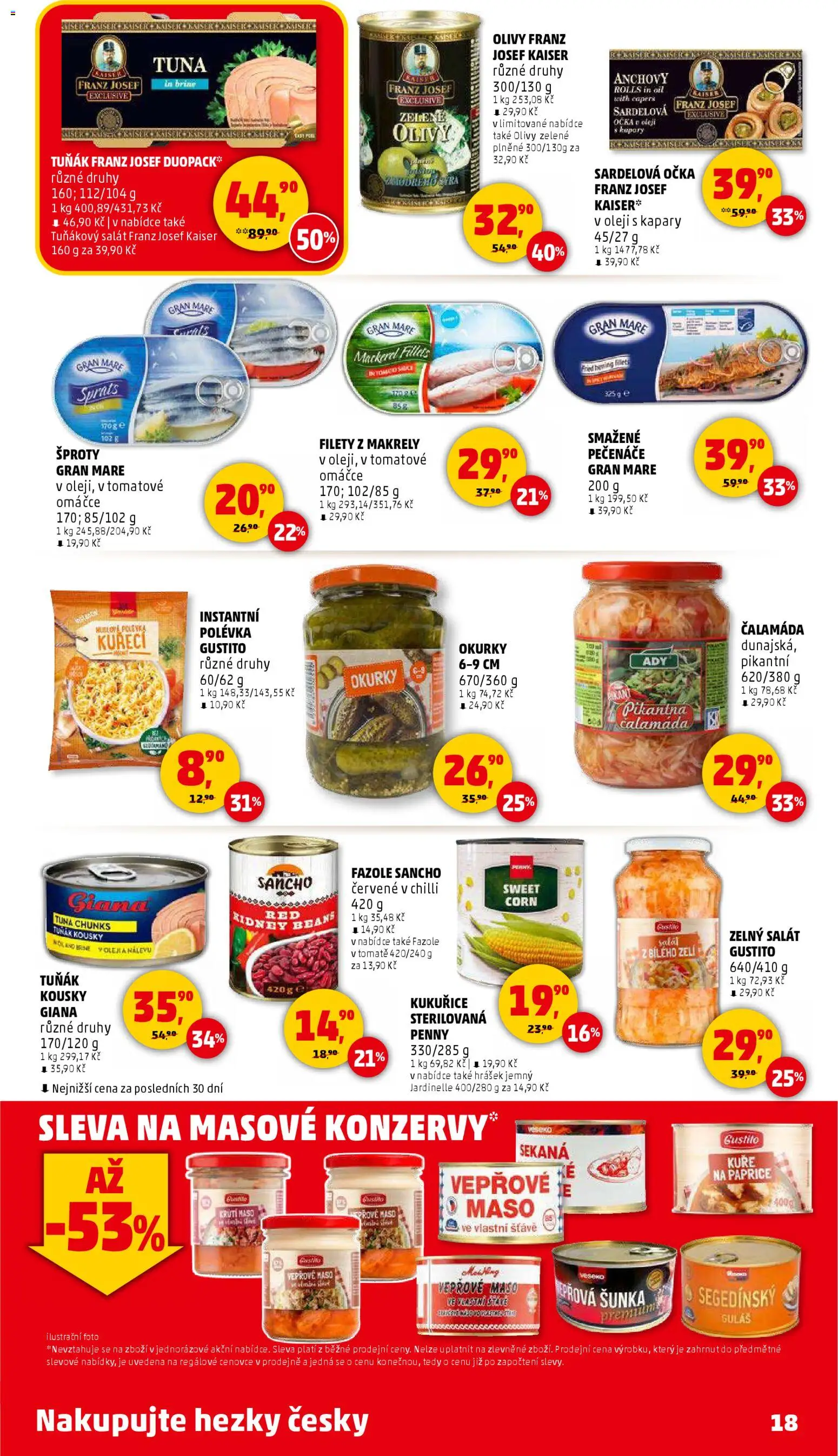 Penny Market leták - Čtvrtečník od 22.01.2026 | Strana: 18 | Produkty: Tuňák, Sekaná, Olivy, Krůtí maso