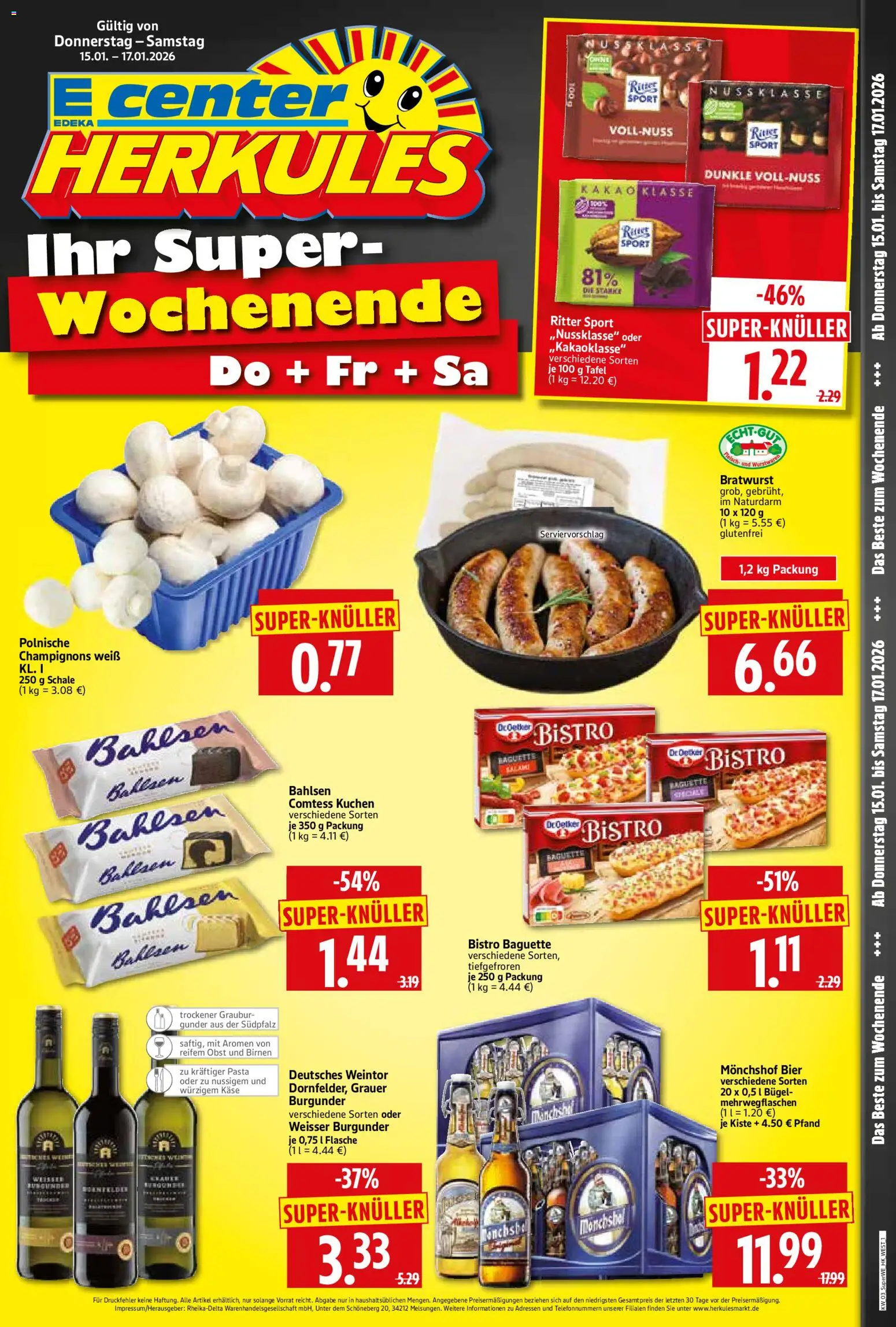 HERKULES Sonderbeilage – gültig ab 15.01.2026 | Seite: 1 | Produkte: Monchshof, Champignons, Obst, Kuchen