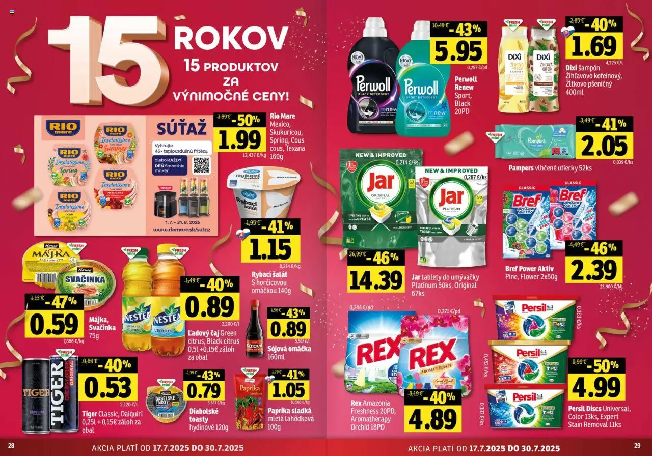 Fresh stredné a západné Slovensko │ platný od 17.07.2025 | Strana: 15 | Produkty: Čaj, Šampón, Rio Mare, Pampers