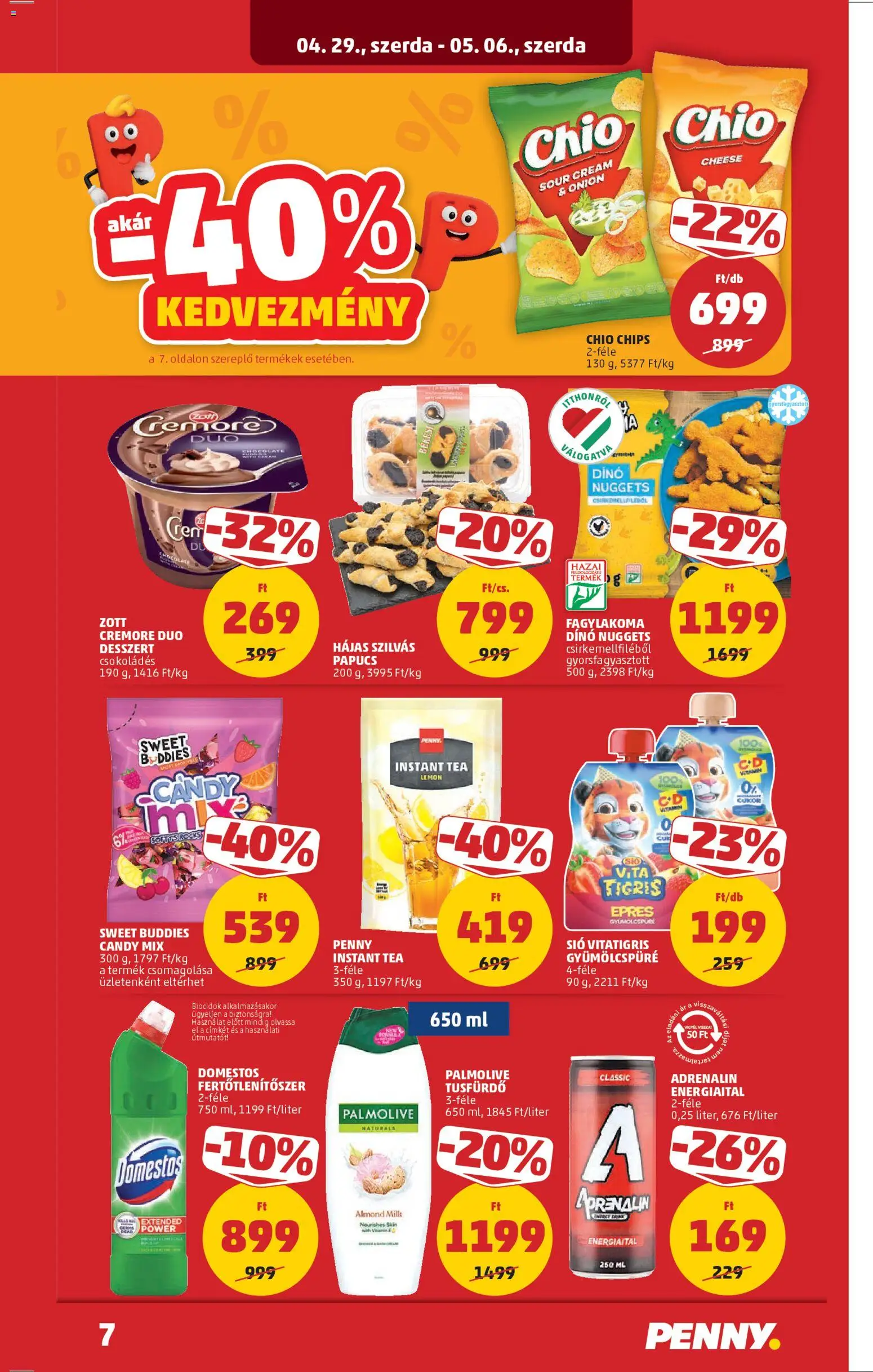 PENNY akciós ujság - amely érvényes a következő dátumtól: 29.04.2026 | Oldal: 9 | Termékek: Papucs, Nuggets, Tea, Tusfürdő