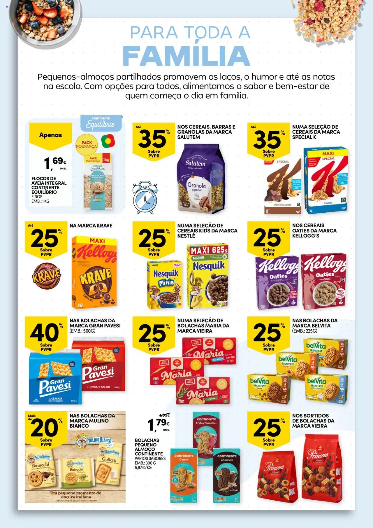 Continente Pequeno Almoço: Regressamos com energia │ válido de 19.08.2025 | Página: 4 | Produtos: Aveia, Bolachas, Cereais, Flocos
