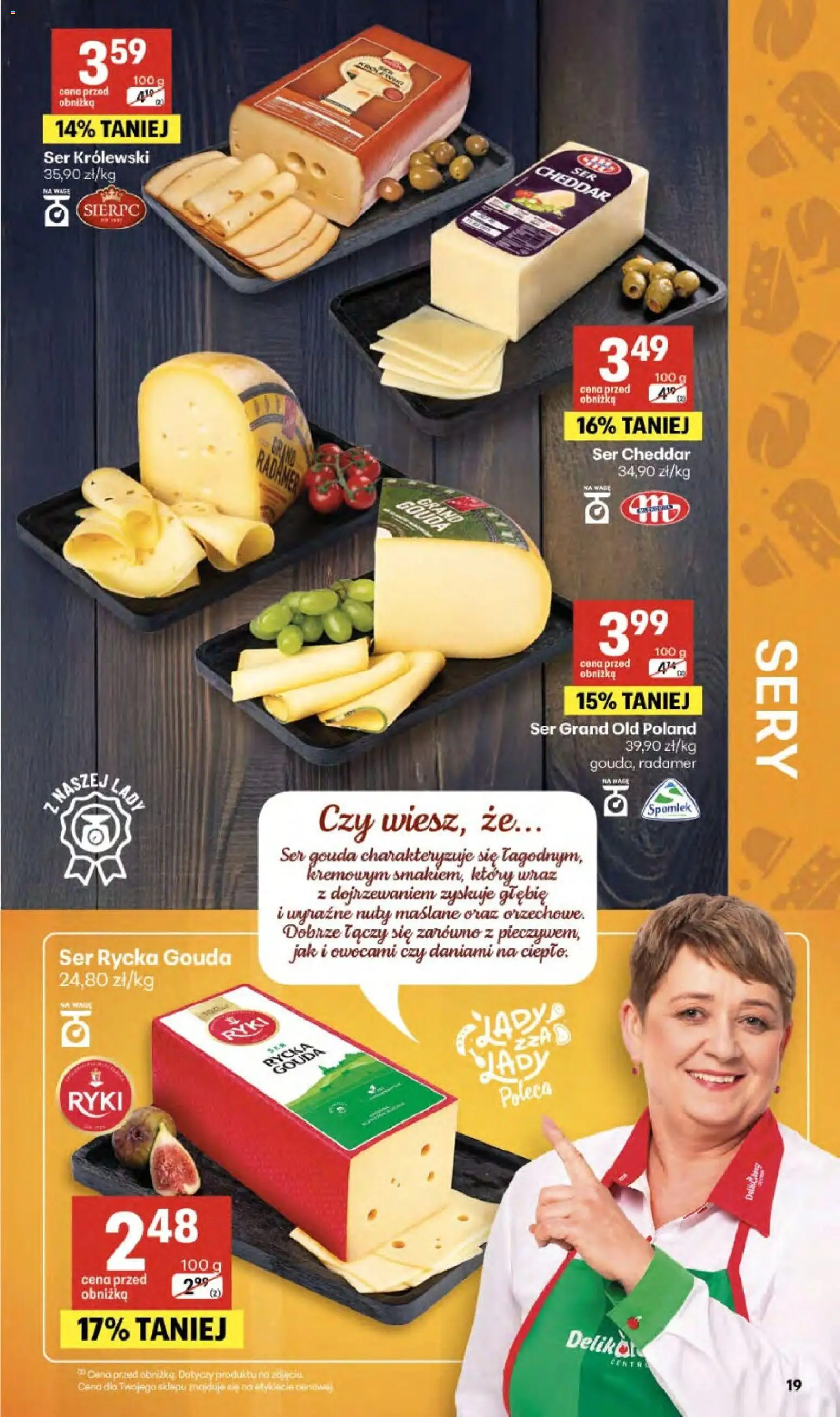 Delikatesy Centrum gazetka - Sklepy Własne od 23.04.2026 | Strona: 19 | Produkty: Sery, Ser, Cheddar, Ser cheddar
