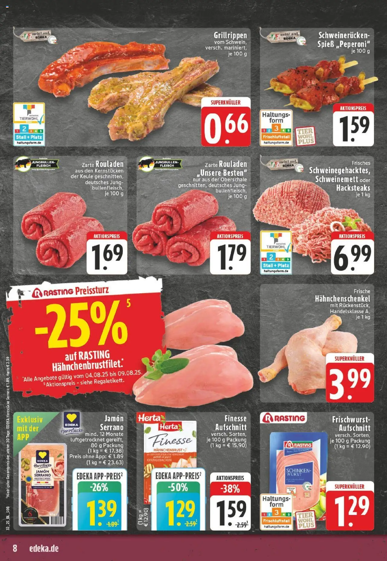 Edeka prospekt Neuss-Meertal	 - gültig ab dem 03.08.2025 | Seite: 8 | Produkte: Wurst, Fleisch, Herta finesse, Hahnchenbrust