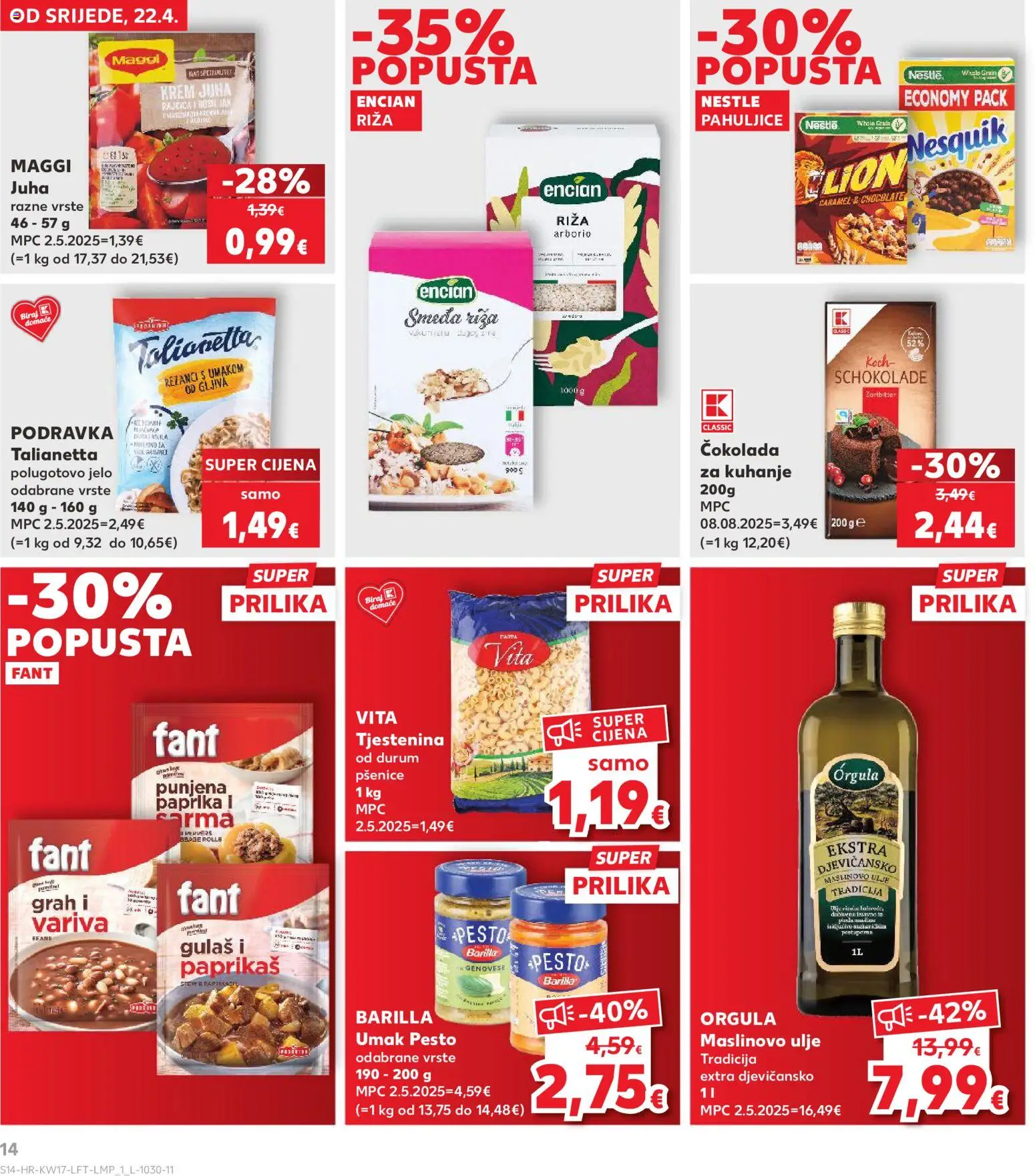 Kaufland katalog | vrijedi od 22.04.2026 | Stranica: 14 | Proizvodi: Podravka, Riža, Rezanci, Tjestenina
