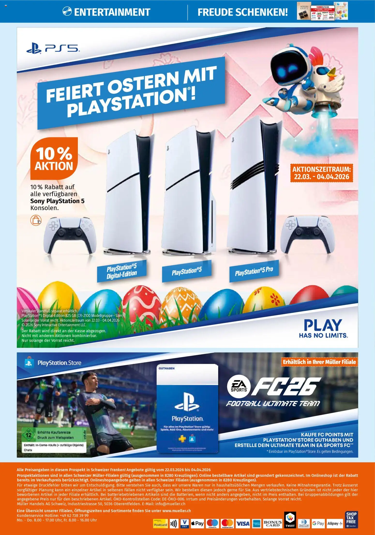 Müller aktionen Tolle Angebote zu Ostern entdecken – gültig ab 22.03.2026 | Seite: 4 | Produkte: Uhr, Video, Playstation, Sony