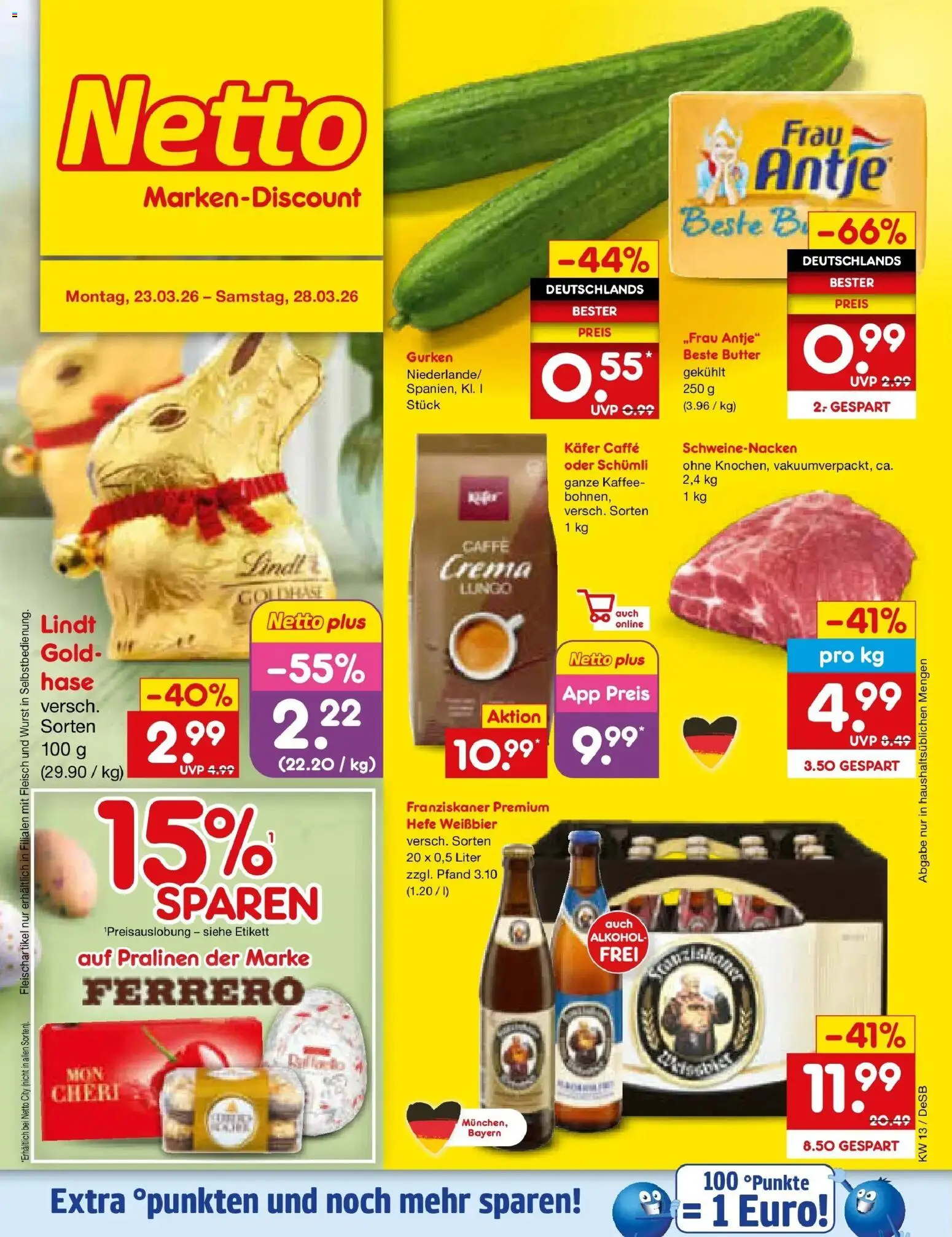Netto Marken-Discount Prospekt Waiblingen-Bittenfeld	 – gültig ab 23.03.2026 | Seite: 1 | Produkte: Franziskaner, Weißbier, Hefe weissbier, Wurst