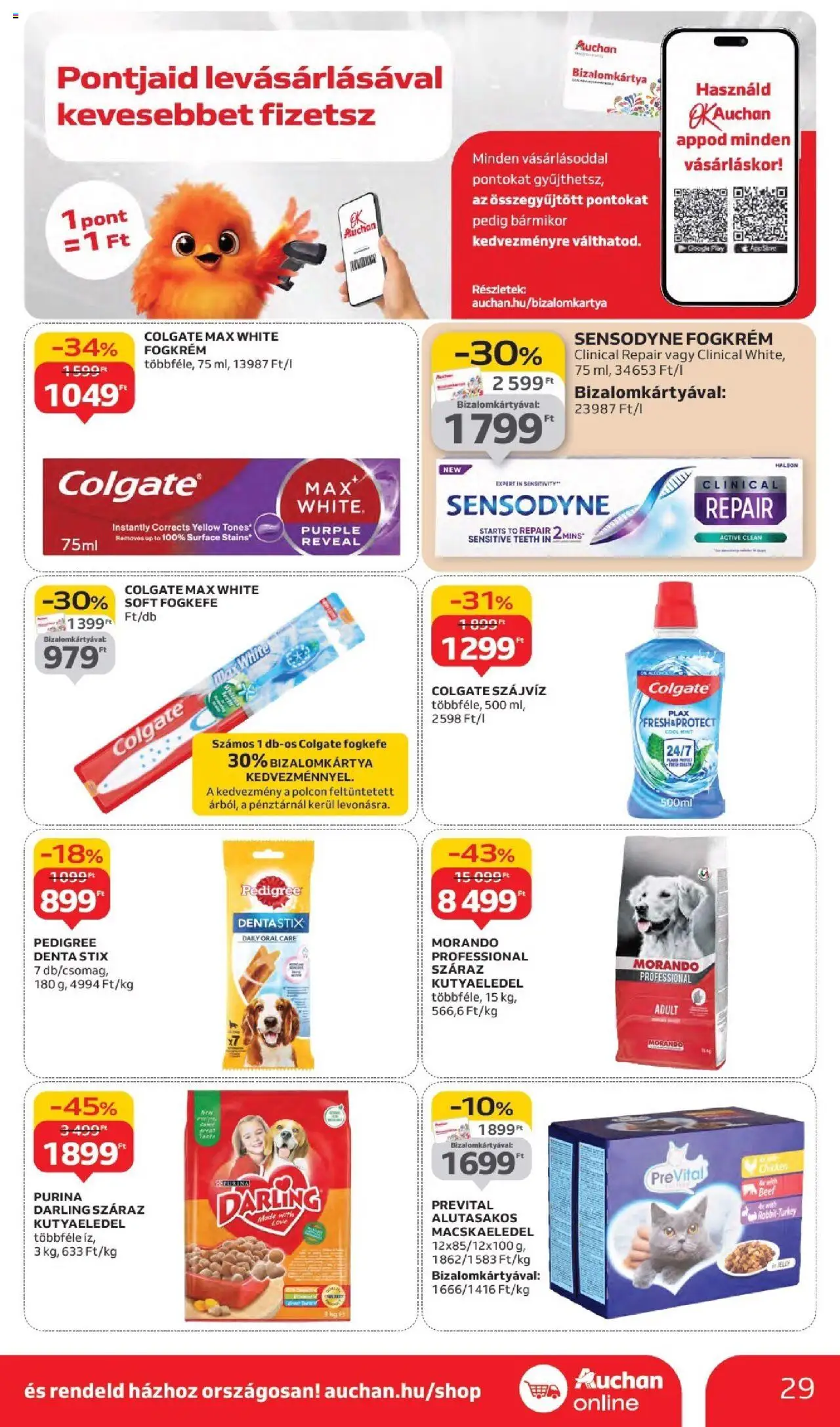 Auchan akciós ujság - amely érvényes a következő dátumtól: 11.09.2025 | Oldal: 29 | Termékek: Macskaeledel, Kutyaeledel, Fogkrém, Fogkefe