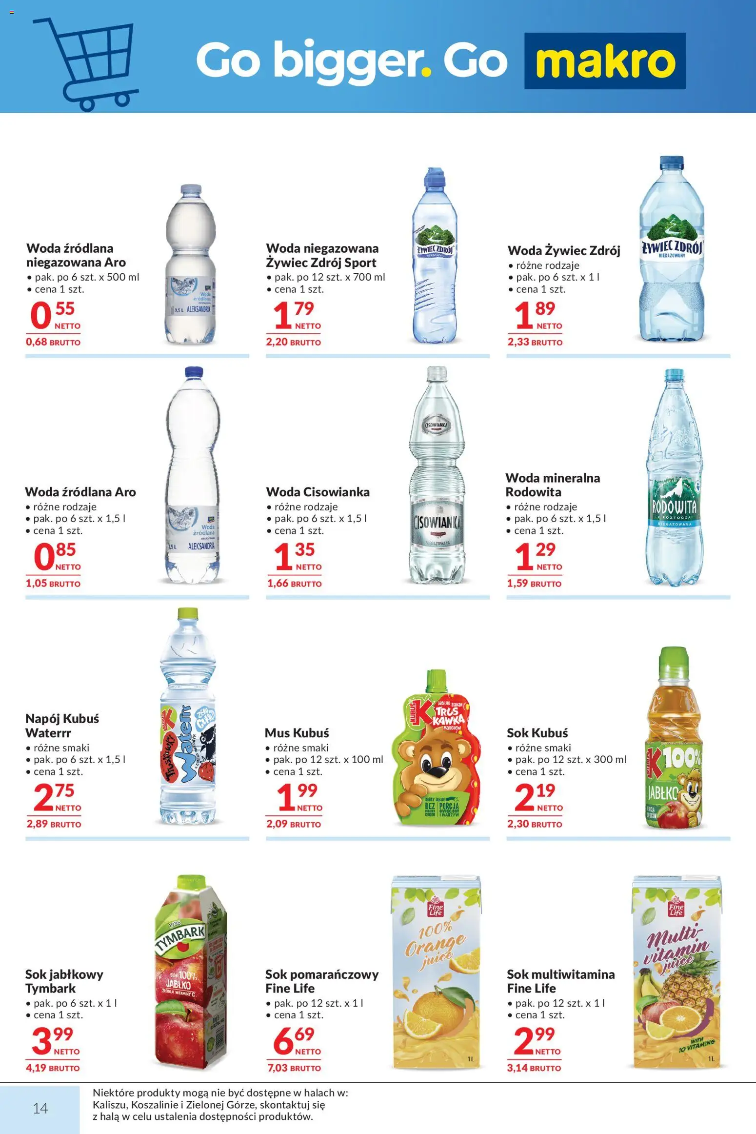 Makro Gazetka od 03.02.2026 | Strona: 14 | Produkty: Sok multiwitamina, Sok jabłkowy, Woda źródlana, Woda