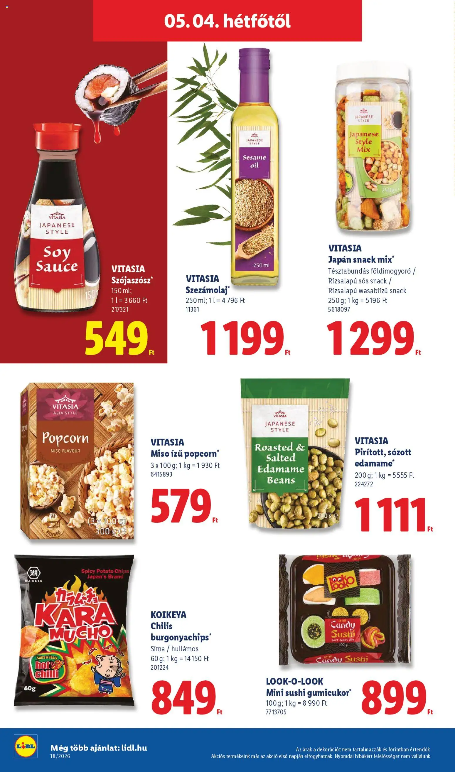 Lidl akciós ujság - amely érvényes a következő dátumtól: 30.04.2026 | Oldal: 62 | Termékek: Szezámolaj, Gumicukor, Popcorn, Földimogyoró