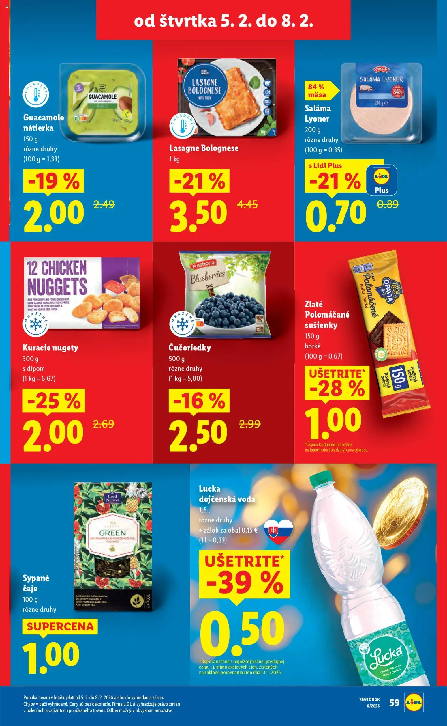 Nové Lidl akcie – leták je platný od 05.02.2026 | Strana: 25 | Produkty: Lucka, Čučoriedky, Voda, Lasagne