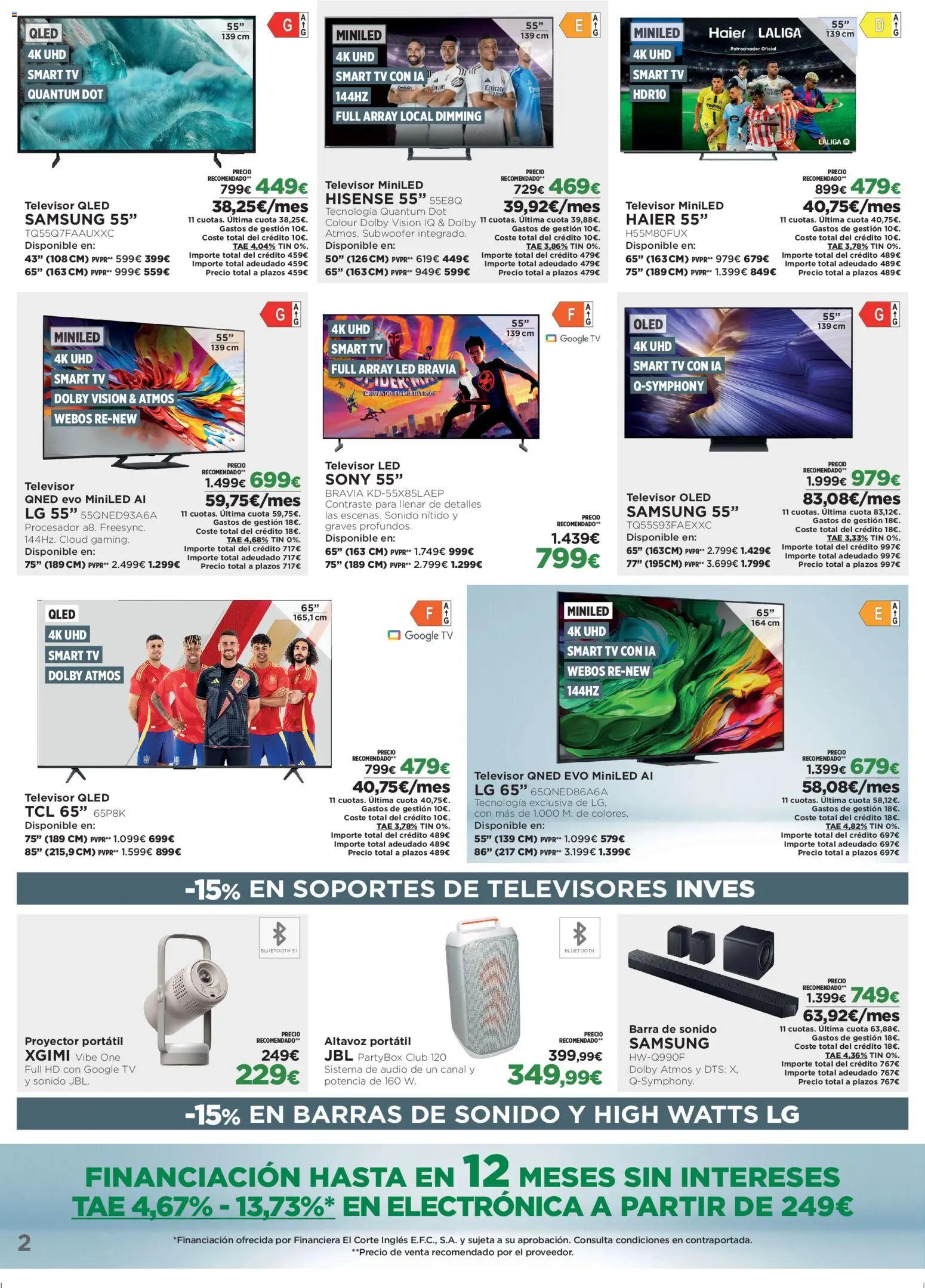 El Corte Inglés ofertas │ válido desde el 09.04.2026 | Página: 2 | Productos: Barras de sonido, Καλαμάρι, Televisor, Audio