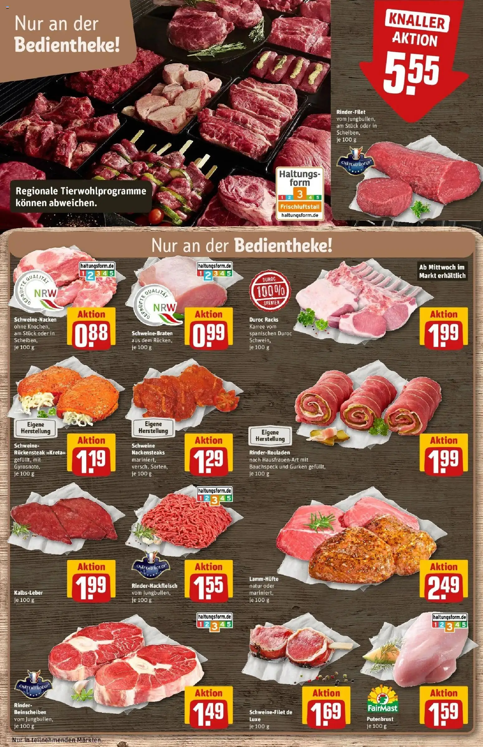 Rewe Prospekt Grevenbroich / Wevelinghoven	 – gültig ab 30.03.2026 | Seite: 12 | Produkte: Rinderrouladen, Schweinefilet, Steak, Gurken