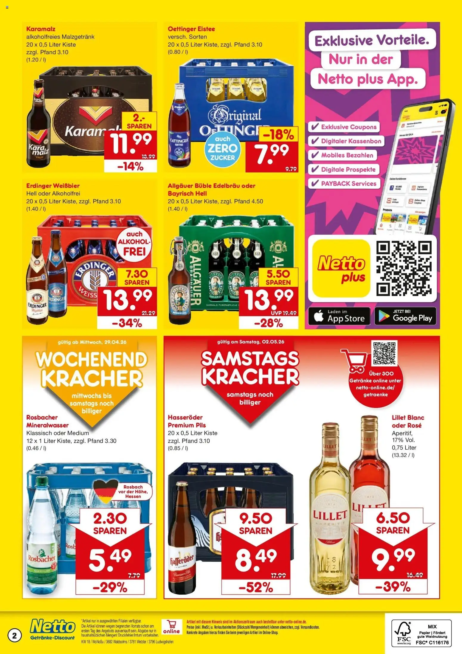 Netto Marken-Discount Prospekt Ludwigshafen	 – gültig ab 27.04.2026 | Seite: 2 | Produkte: Weißbier, Oettinger, Mineralwasser, Zucker
