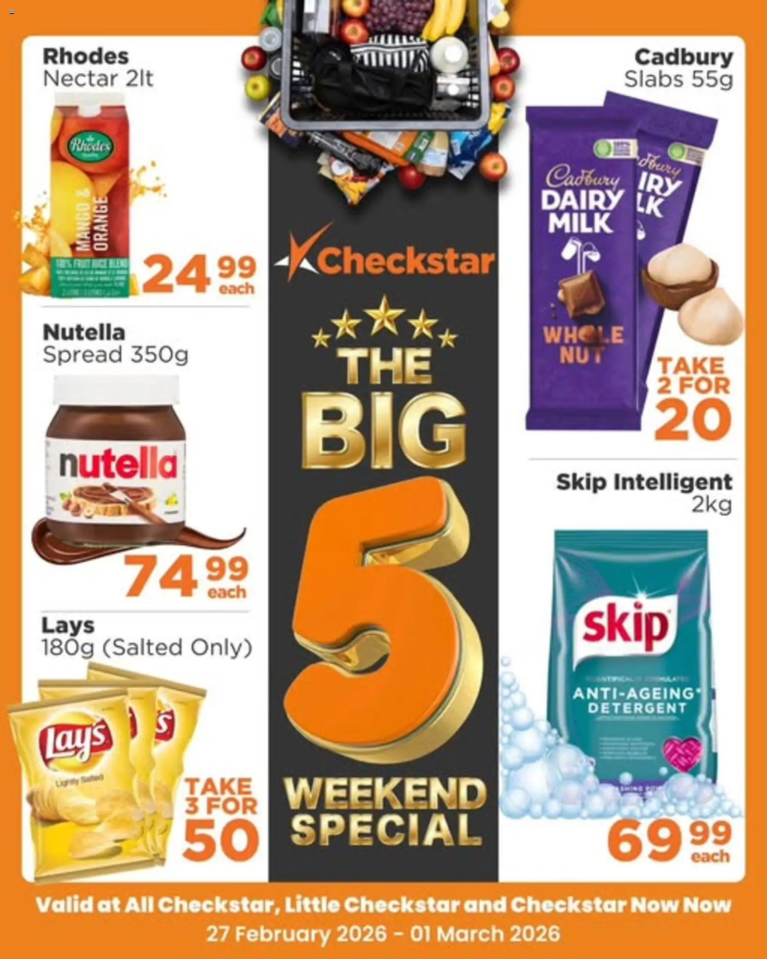 New Check Star catalogue – valid from 27.02.2026 | Page: 1 | Products: Milk, Detergent, Mango