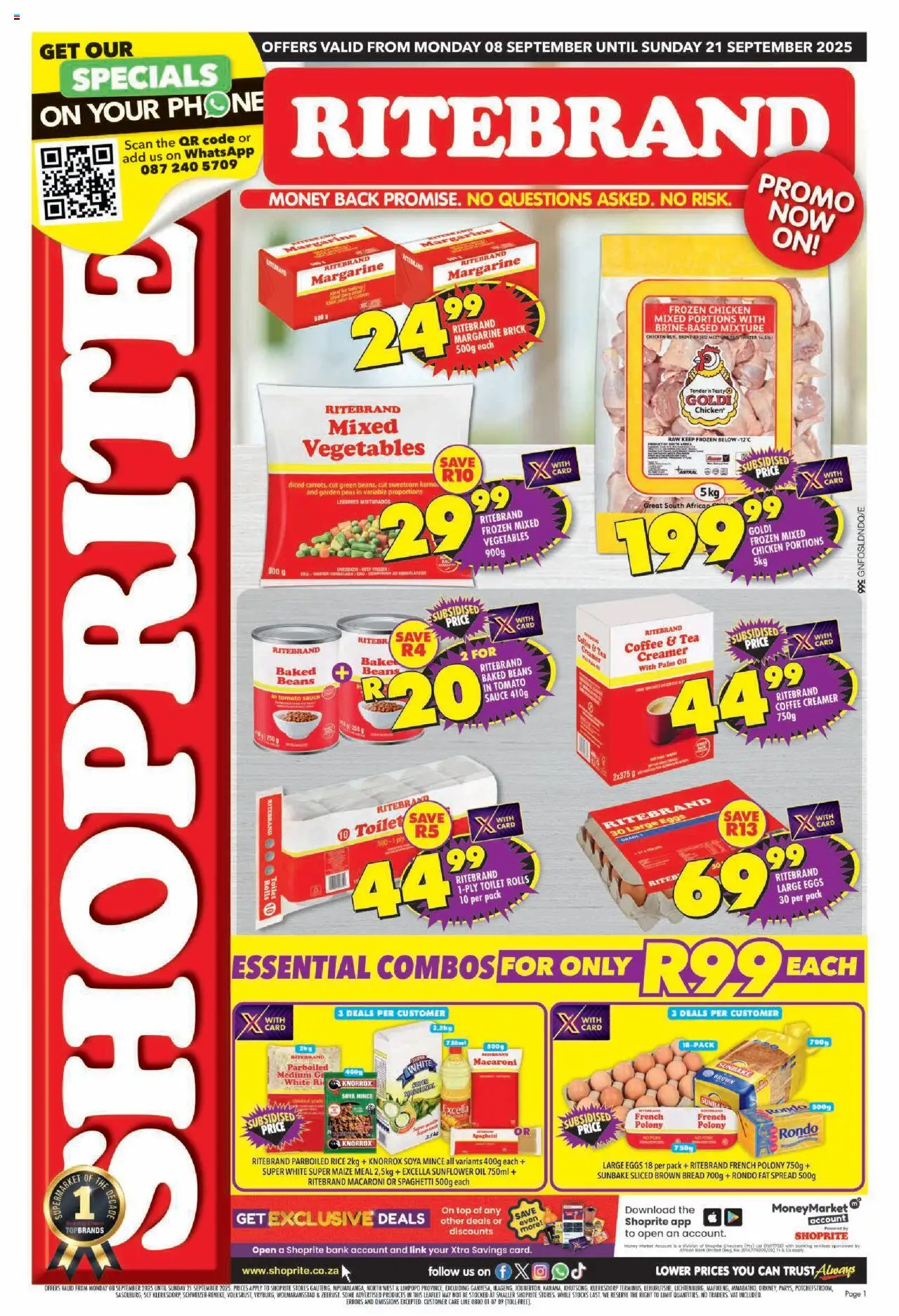 New Shoprite catalogue – valid from 08.09.2025 | Page: 1 | Products: Eggs, Rice, Tea, Fat spread