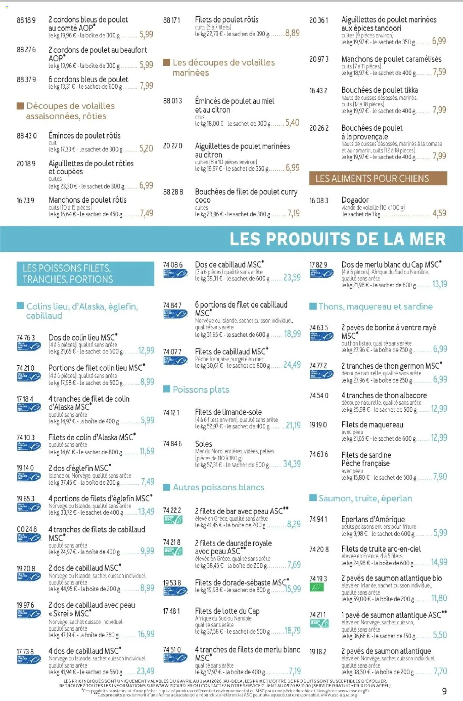 {H1} | Page: 9 | Produits: Pavé de saumon, Miel, Viande, Dos de cabillaud