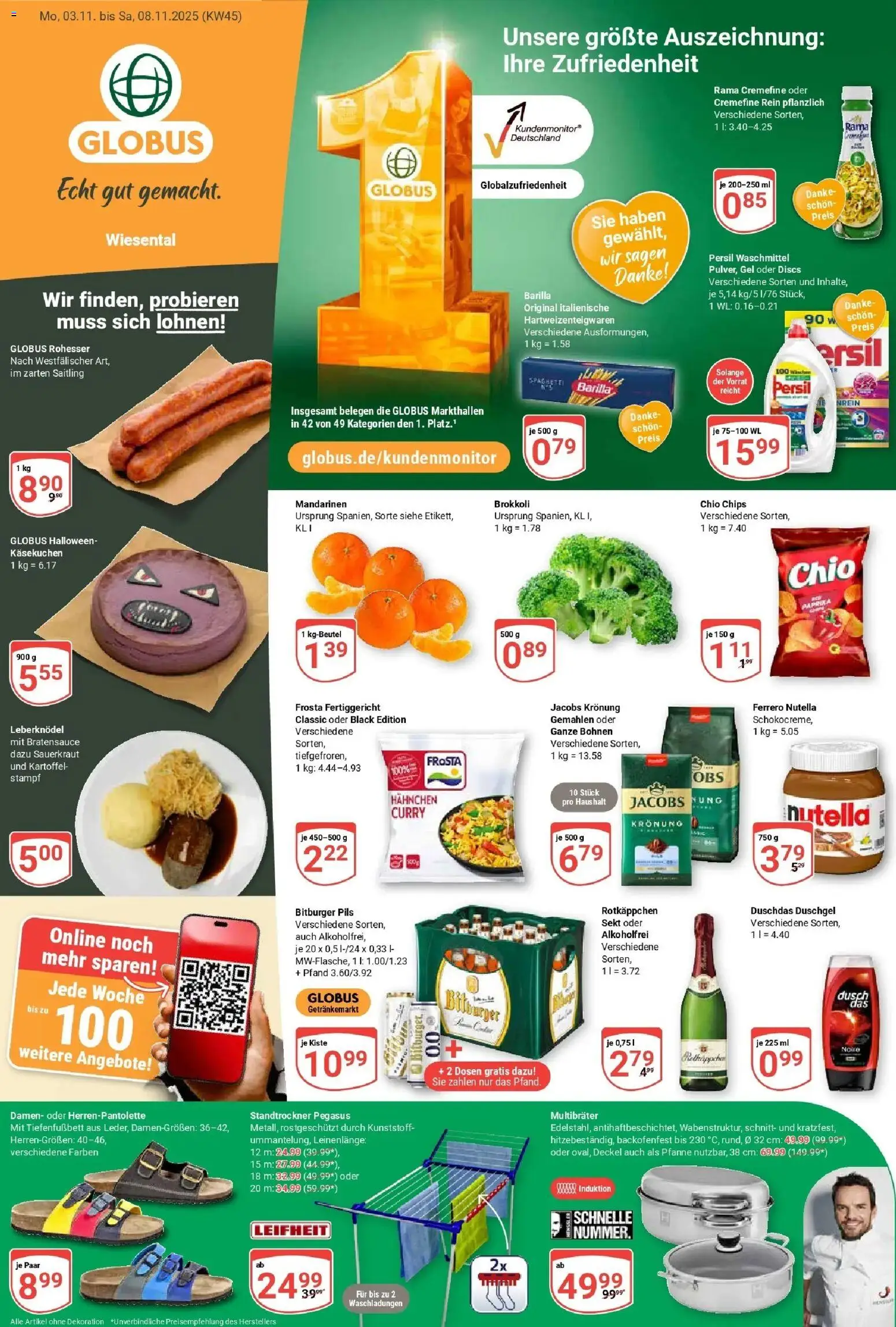 Globus prospekt Waghäusel	 – gültig ab 02.11.2025 | Seite: 1 | Produkte: Hahnchen, Barilla, Mandarinen, Frosta