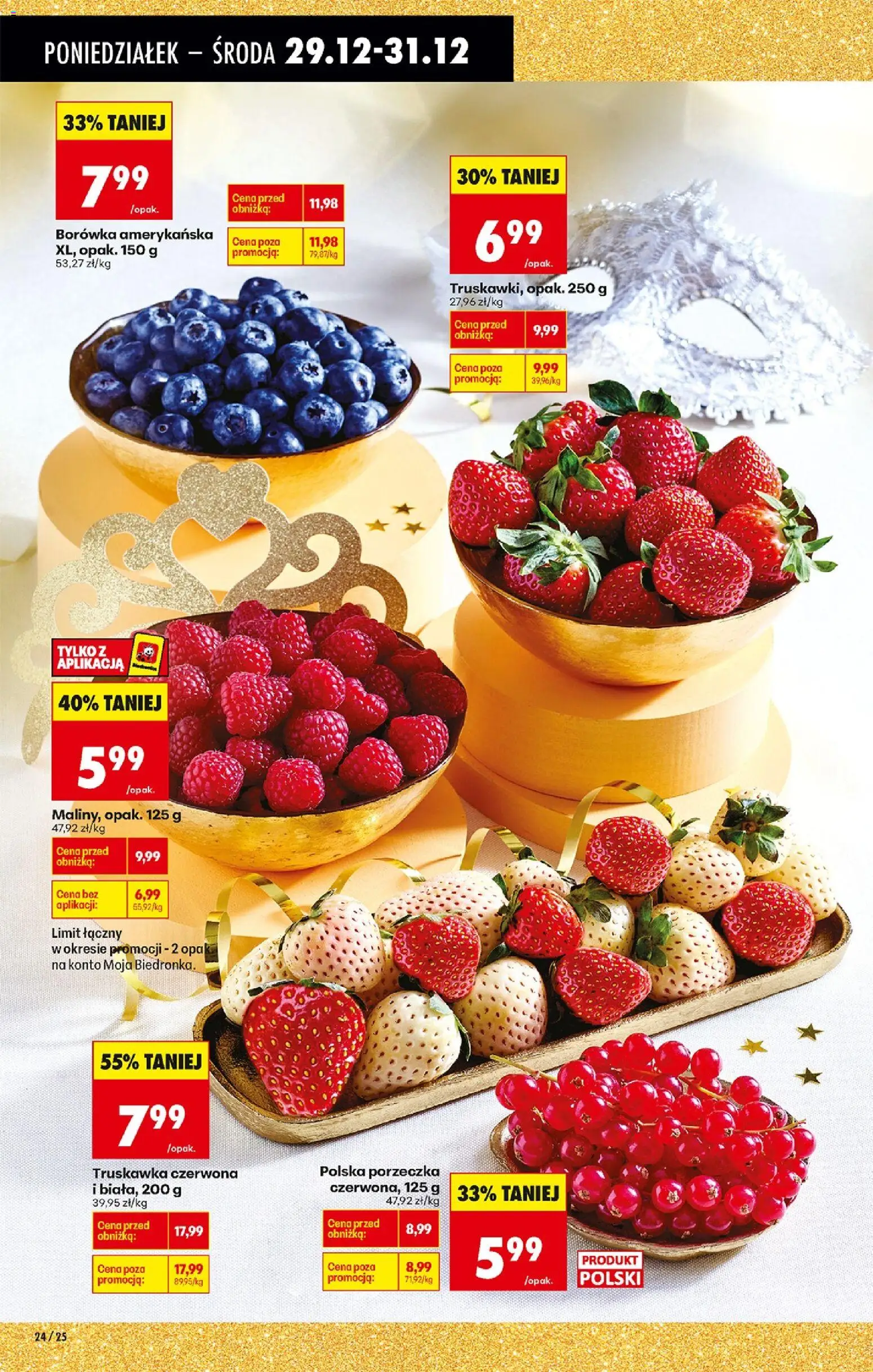 Biedronka gazetka od 29.12.2025 | Strona: 28 | Produkty: Maliny, Borówka amerykańska, Porzeczka, Truskawki
