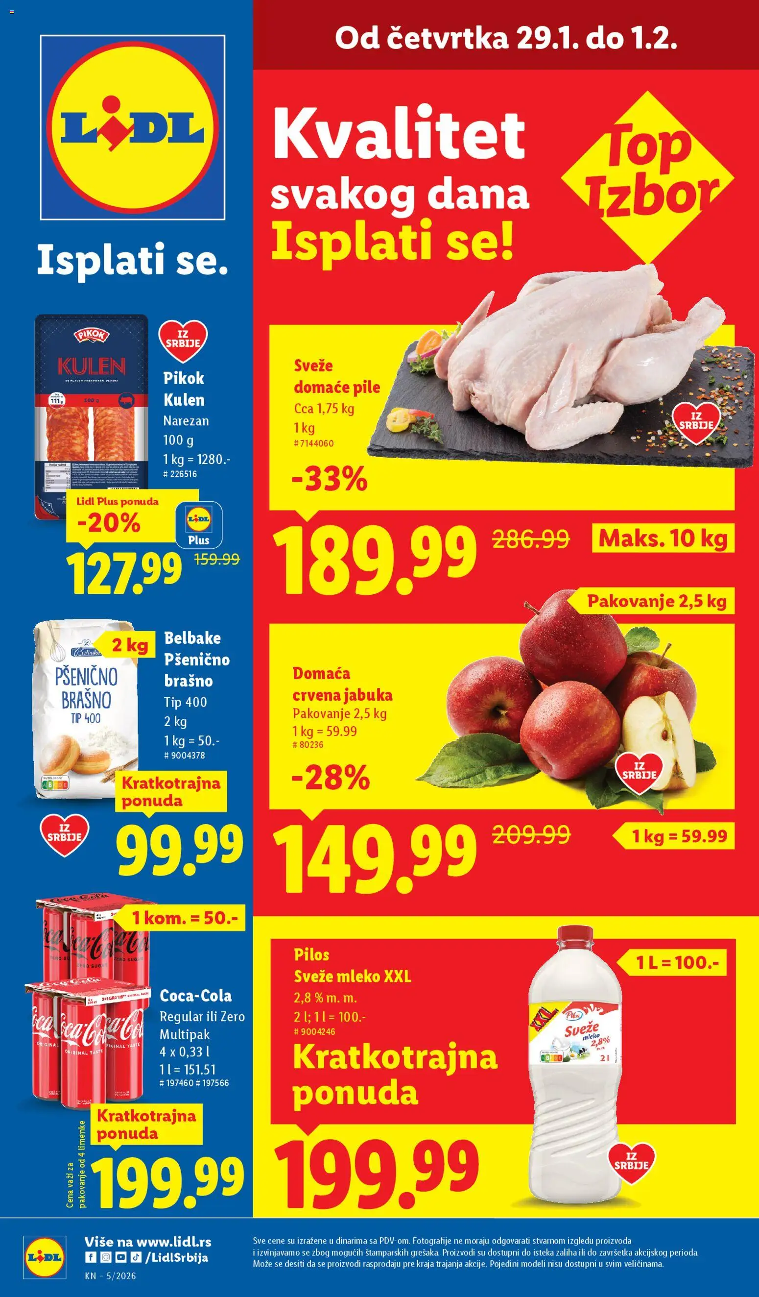Lidl katalog - važi od 29.01.2026 | Strana: 1 | Proizvode: Sveže mleko, Pšenično brašno, Pile, Pakovanje